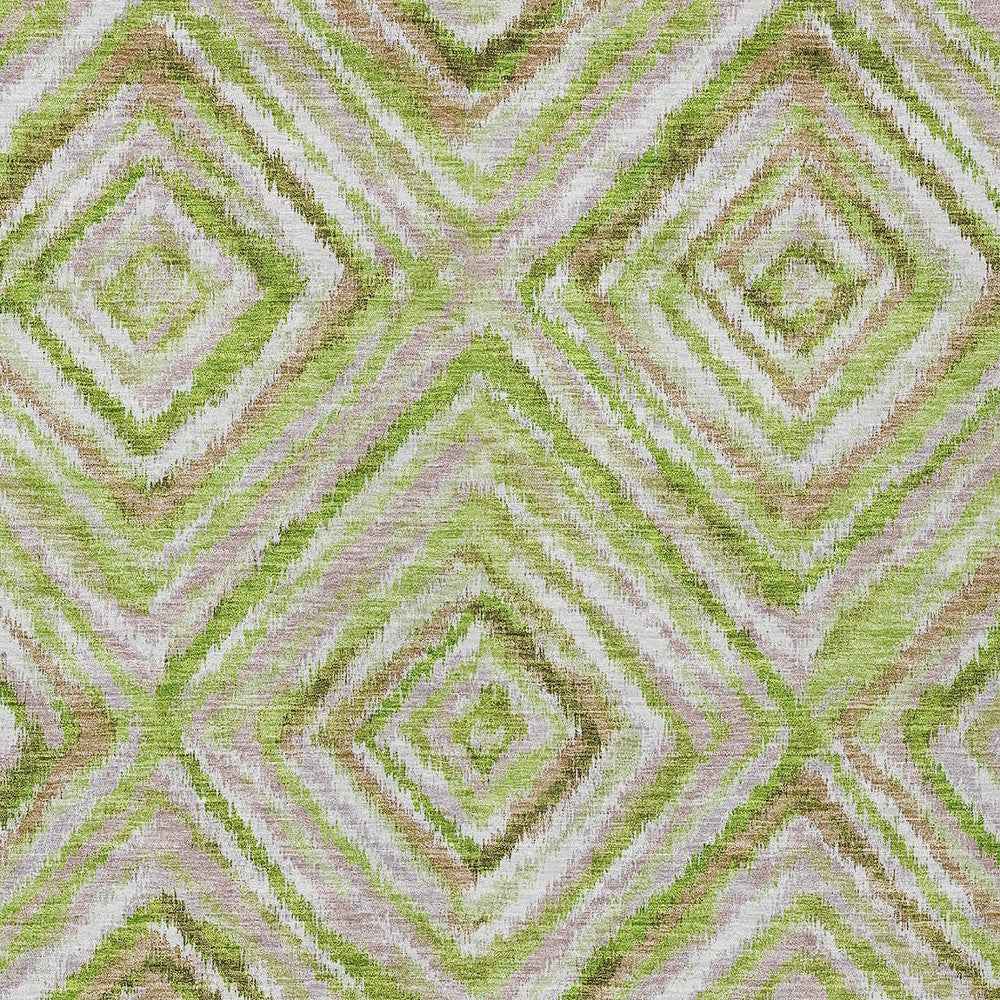 3' X 5' Artichoke Green And Brown Geometric Washable Indoor Outdoor Area Rug