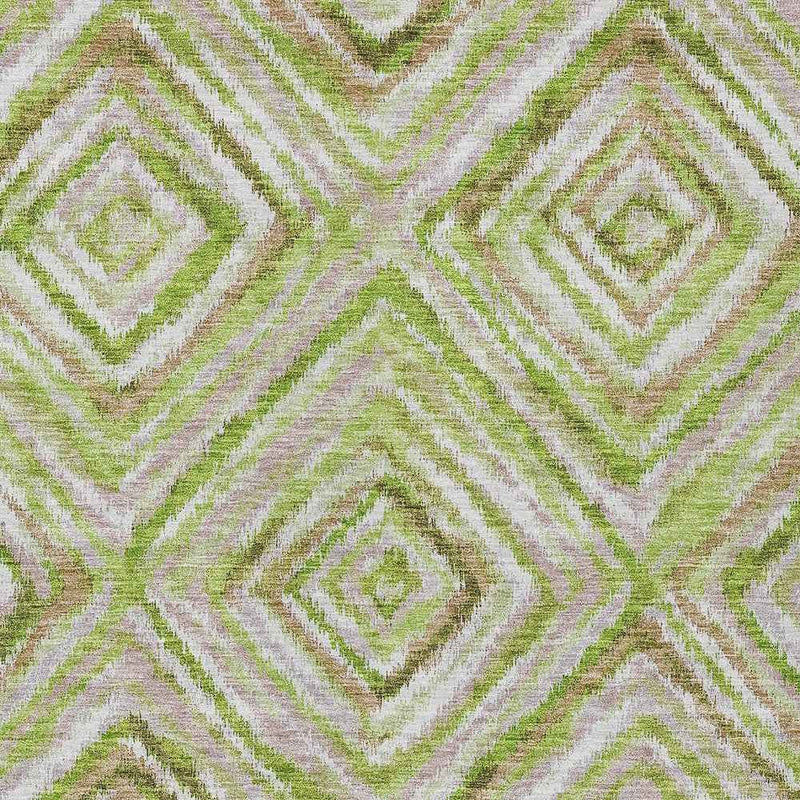 3' X 5' Artichoke Green And Brown Geometric Washable Indoor Outdoor Area Rug