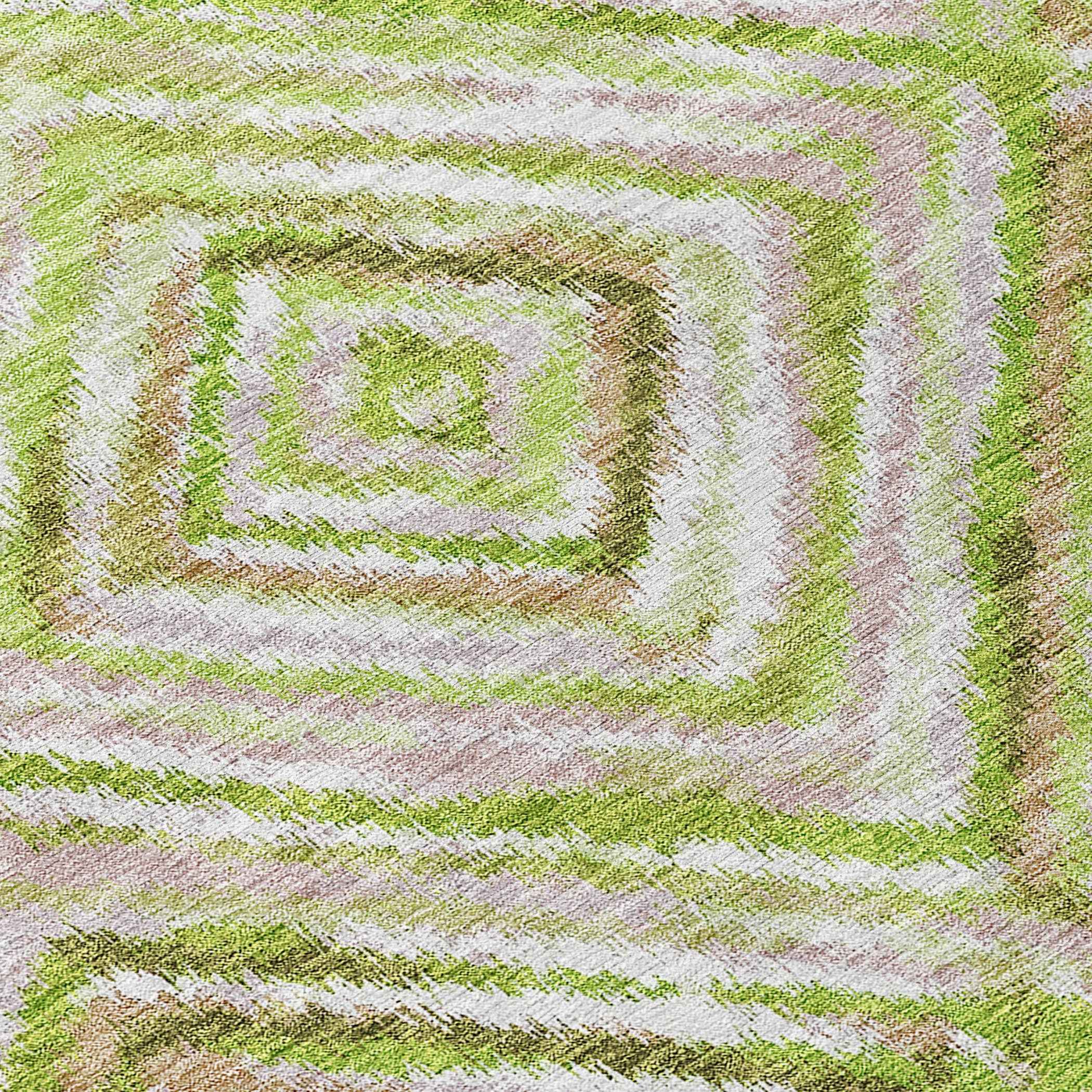 3' X 5' Artichoke Green And Brown Geometric Washable Indoor Outdoor Area Rug