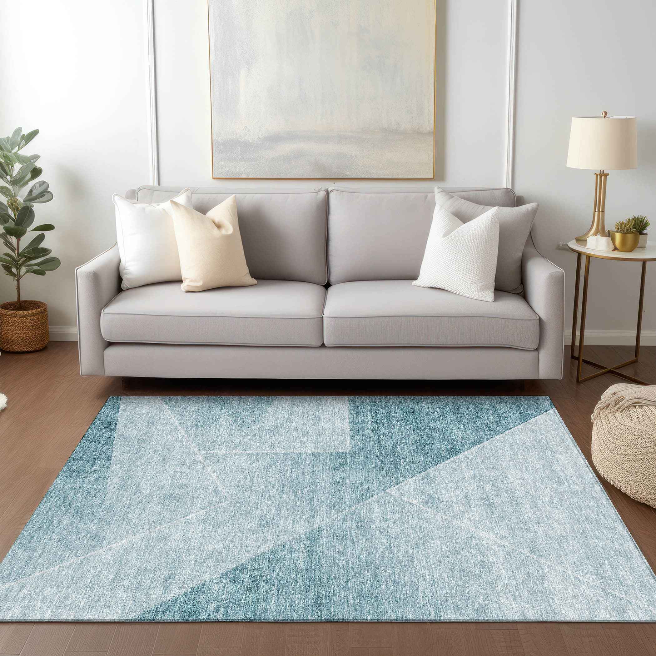 3' X 5' Teal Blue And Aqua Abstract Washable Indoor Outdoor Area Rug