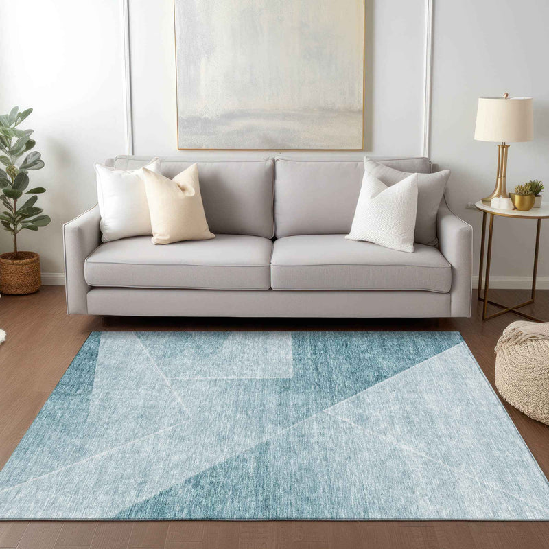 3' X 5' Teal Blue And Aqua Abstract Washable Indoor Outdoor Area Rug