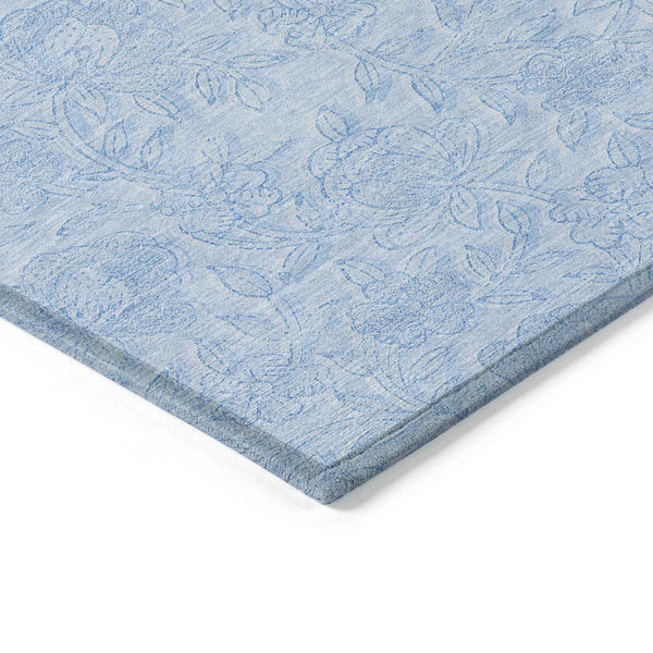 8' X 10' Sky Blue And Blue Floral Washable Indoor Outdoor Area Rug
