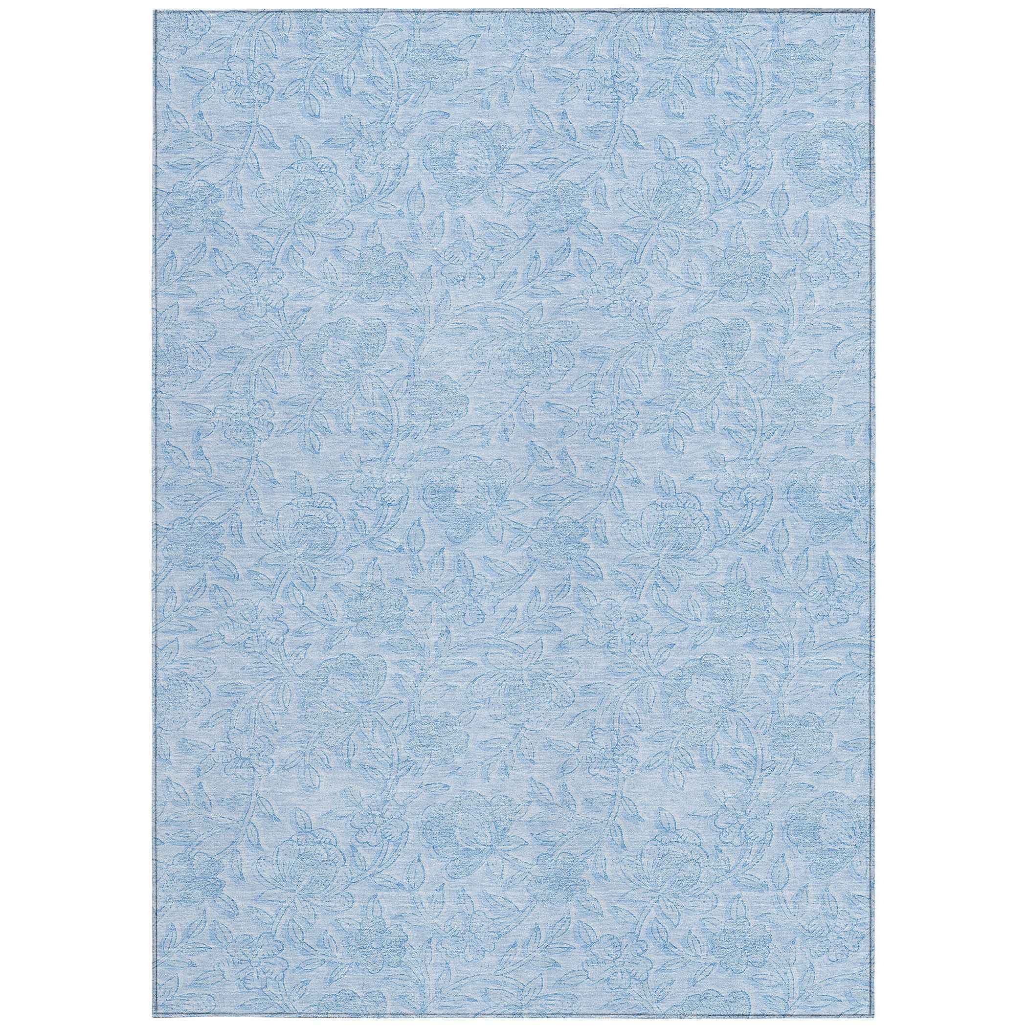 8' X 10' Sky Blue And Blue Floral Washable Indoor Outdoor Area Rug
