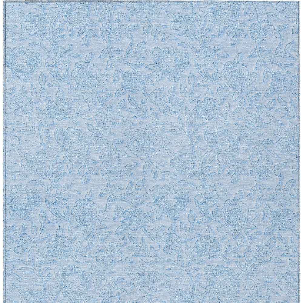 8' X 10' Sky Blue And Blue Floral Washable Indoor Outdoor Area Rug