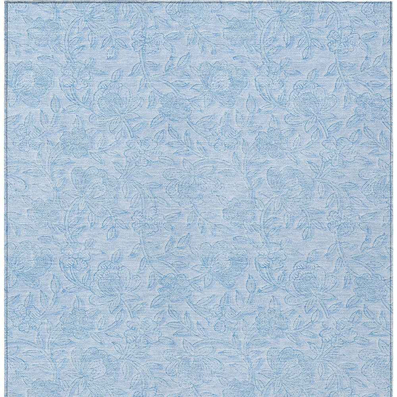 8' X 10' Sky Blue And Blue Floral Washable Indoor Outdoor Area Rug