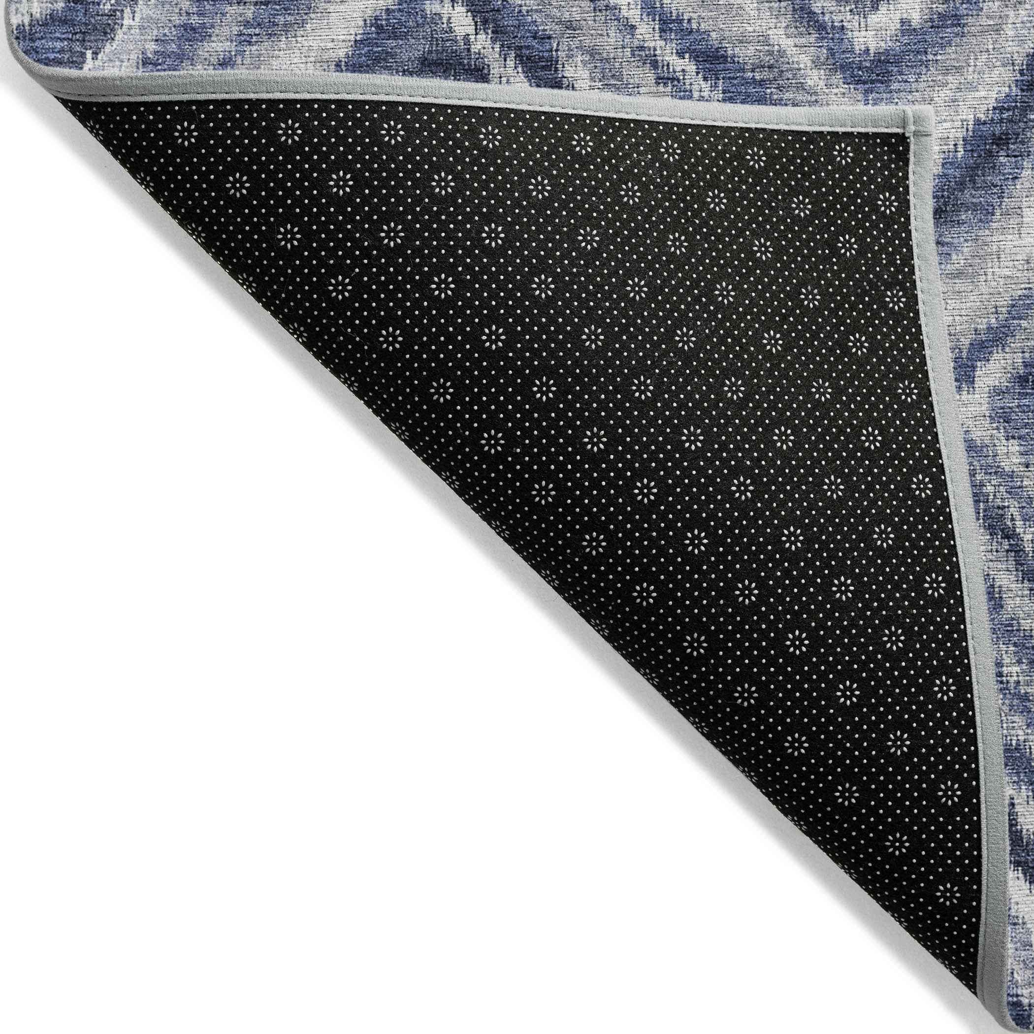 9' X 12' Navy Blue And Sky Blue Geometric Washable Indoor Outdoor Area Rug