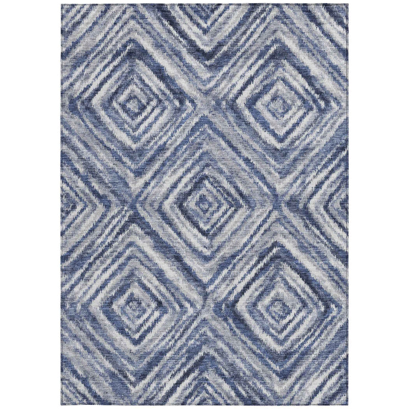 9' X 12' Navy Blue And Sky Blue Geometric Washable Indoor Outdoor Area Rug