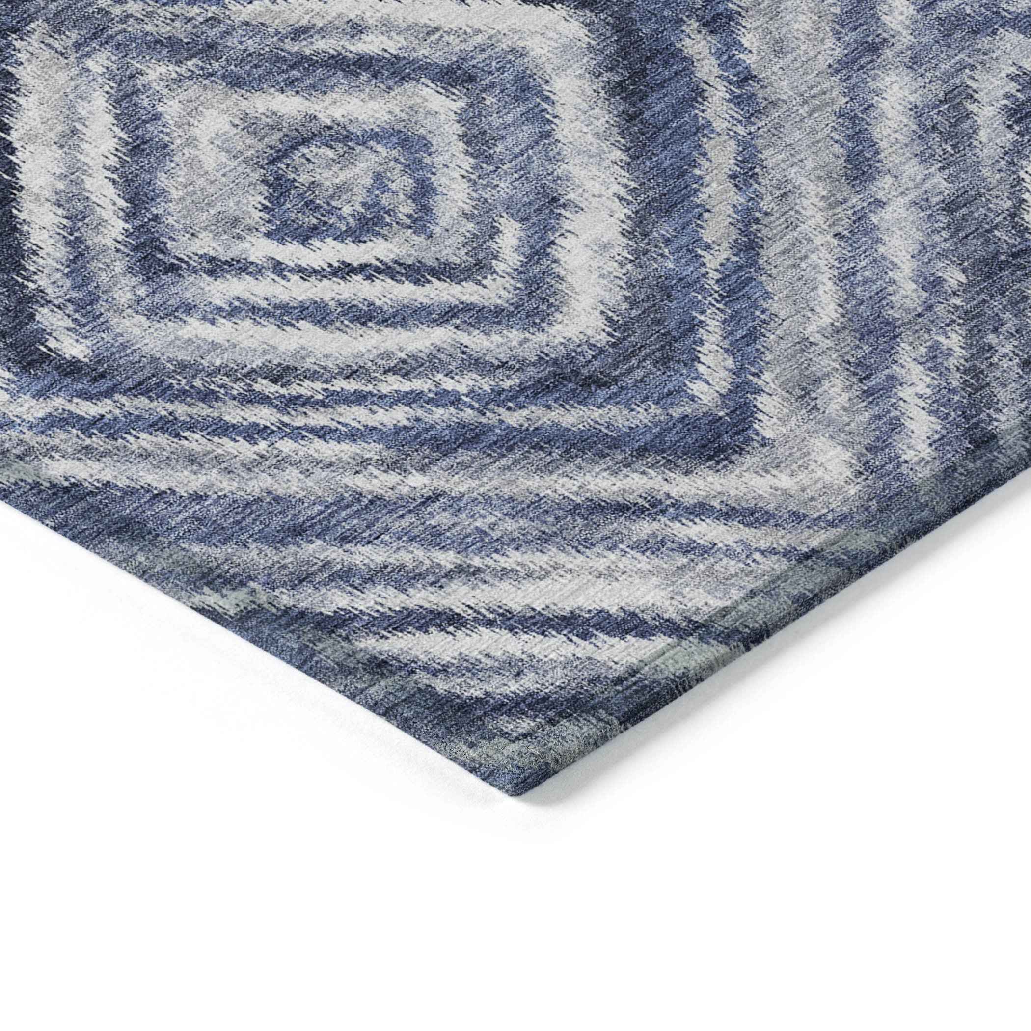 9' X 12' Navy Blue And Sky Blue Geometric Washable Indoor Outdoor Area Rug