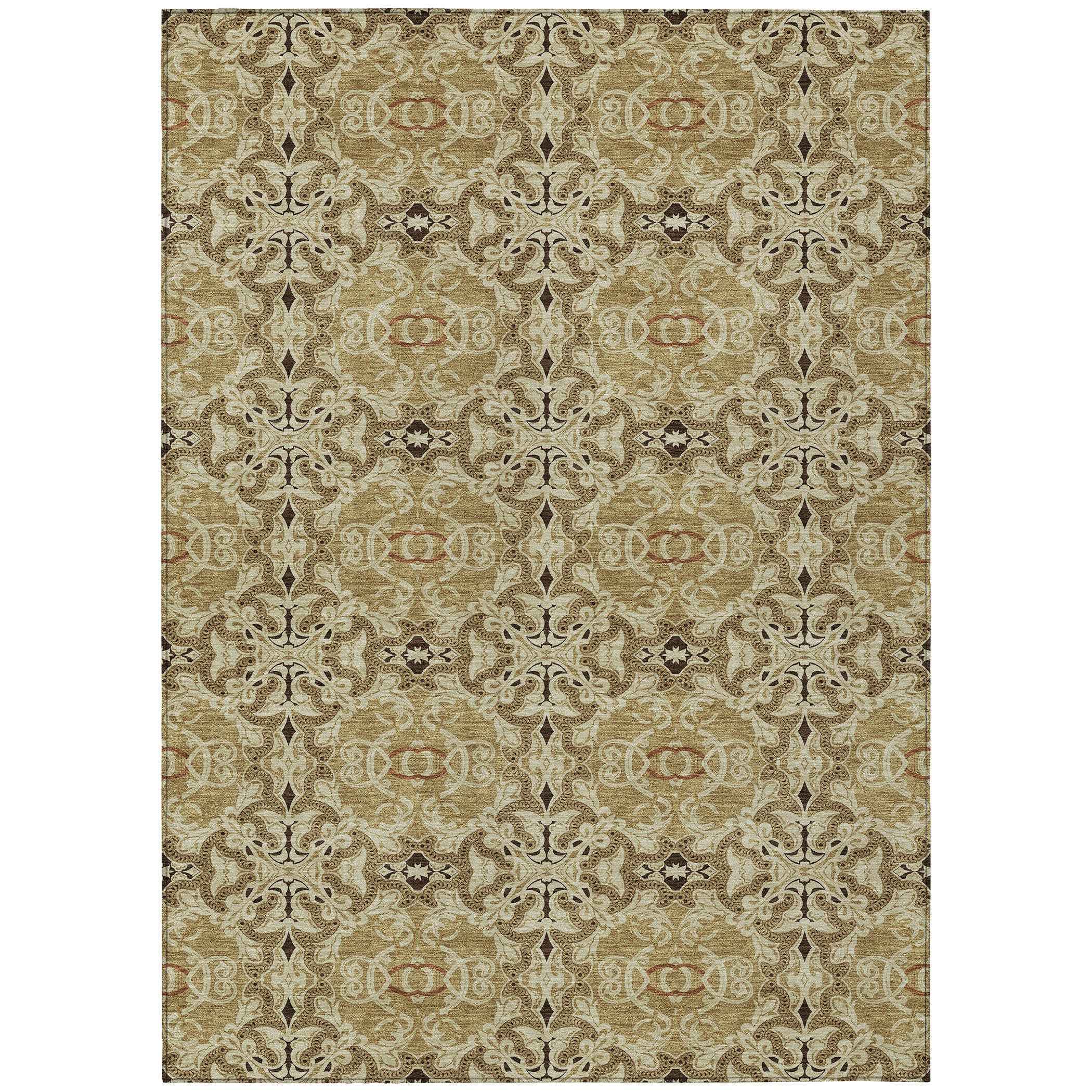 3' X 5' Brown Beige And Tan Medallion Washable Indoor Outdoor Area Rug