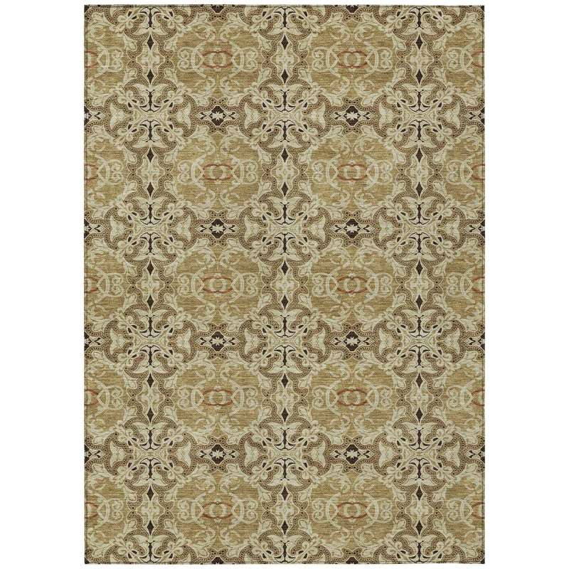 3' X 5' Brown Beige And Tan Medallion Washable Indoor Outdoor Area Rug