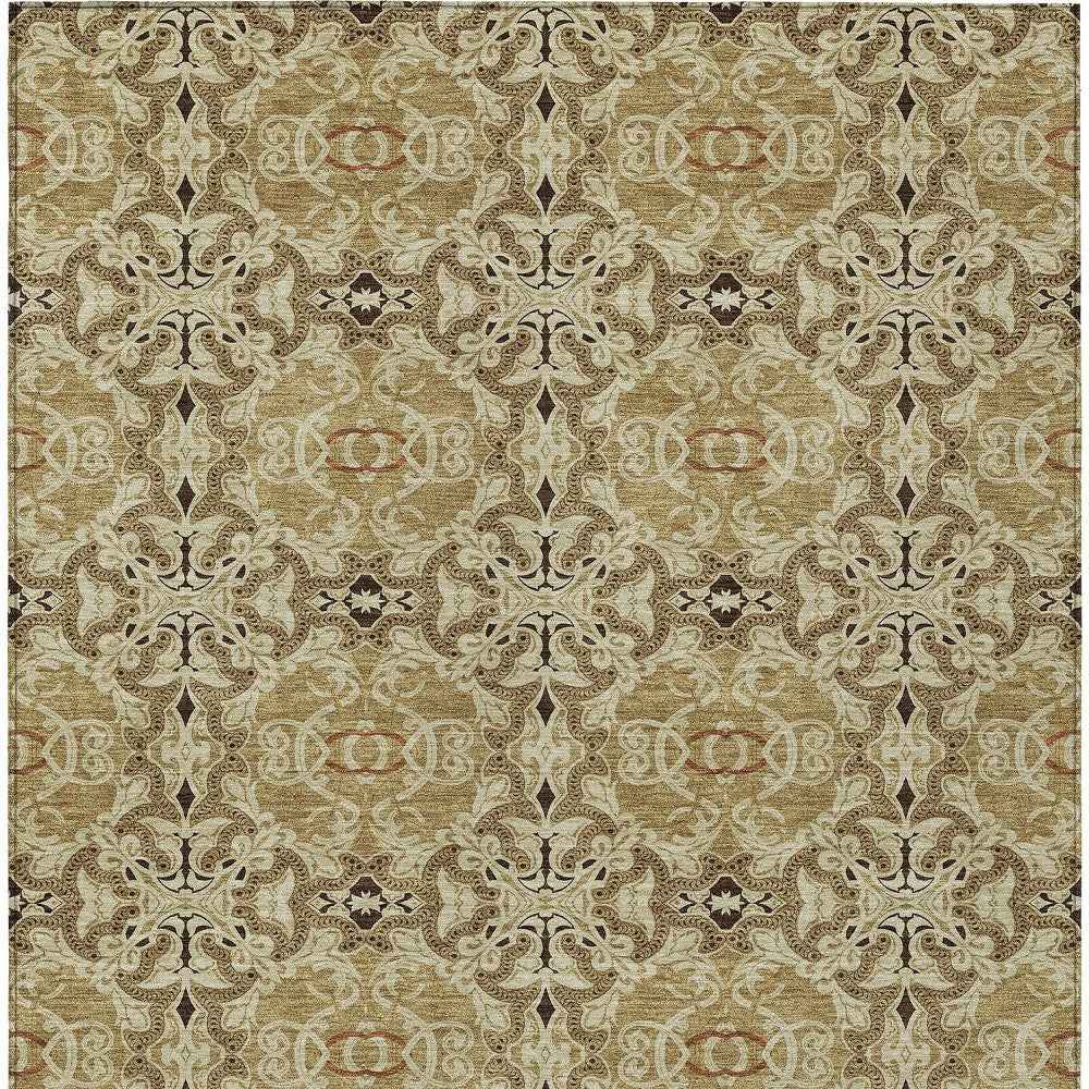 3' X 5' Brown Beige And Tan Medallion Washable Indoor Outdoor Area Rug