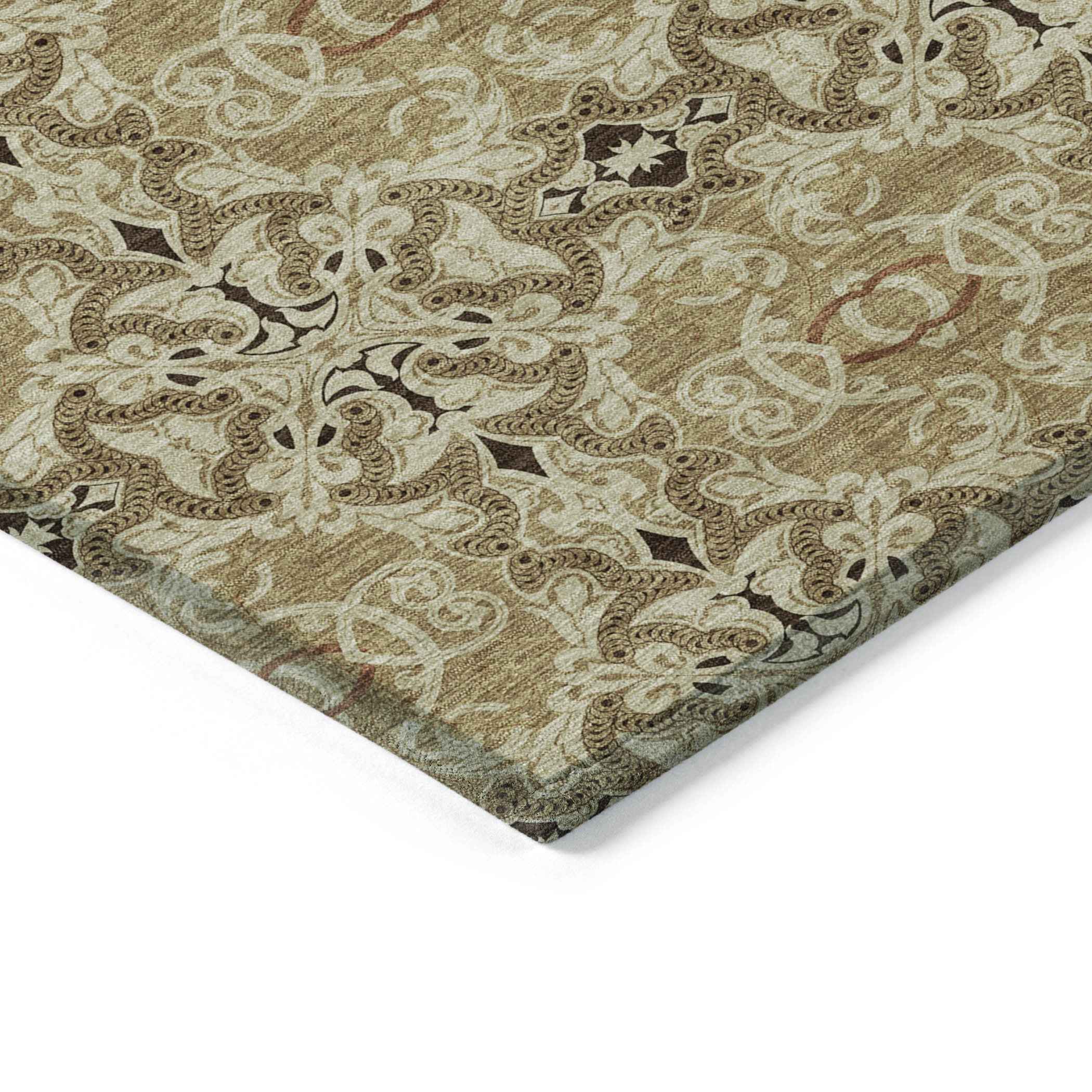 3' X 5' Brown Beige And Tan Medallion Washable Indoor Outdoor Area Rug