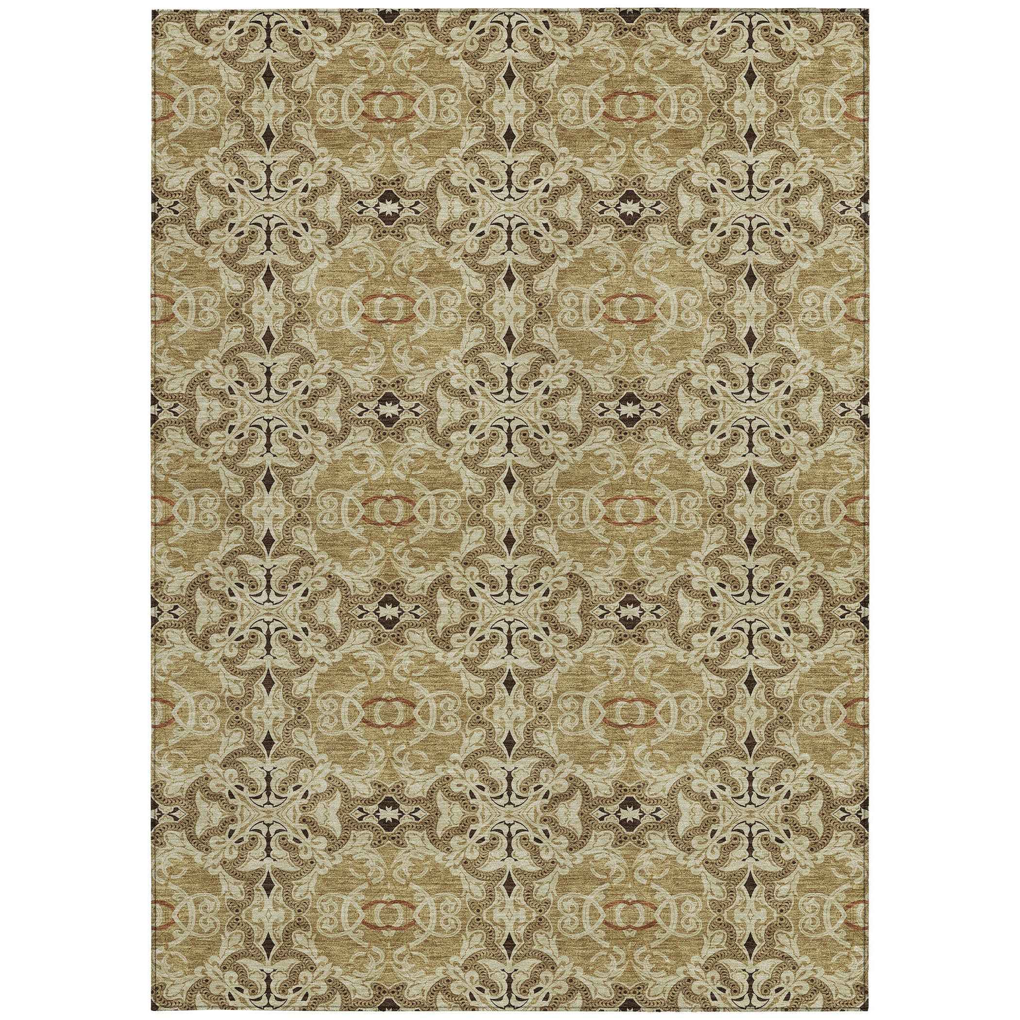 3' X 5' Brown Beige And Tan Medallion Washable Indoor Outdoor Area Rug