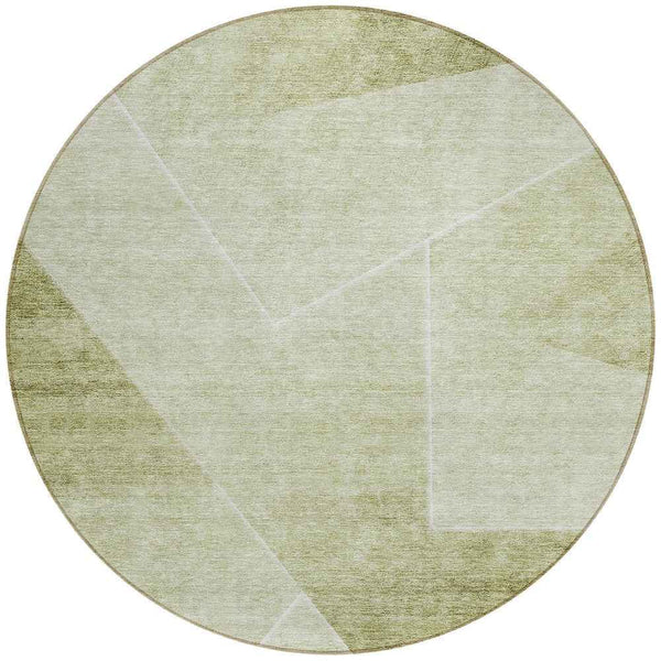 8' Sage And Artichoke Green Round Abstract Washable Indoor Outdoor Area Rug