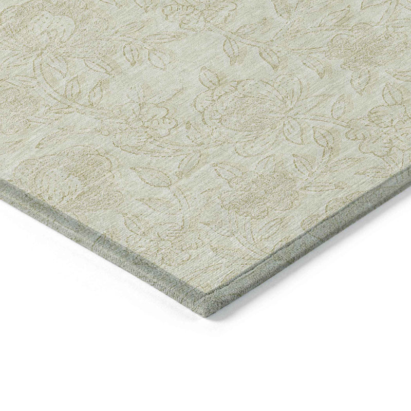 9' X 12' Ivory And Beige Floral Washable Indoor Outdoor Area Rug
