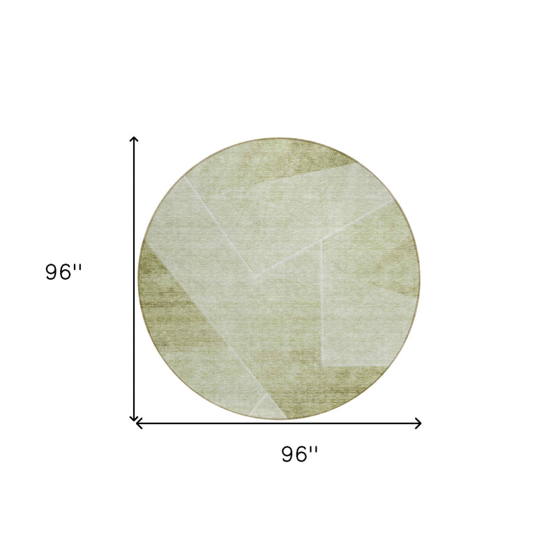 8' Sage And Artichoke Green Round Abstract Washable Indoor Outdoor Area Rug