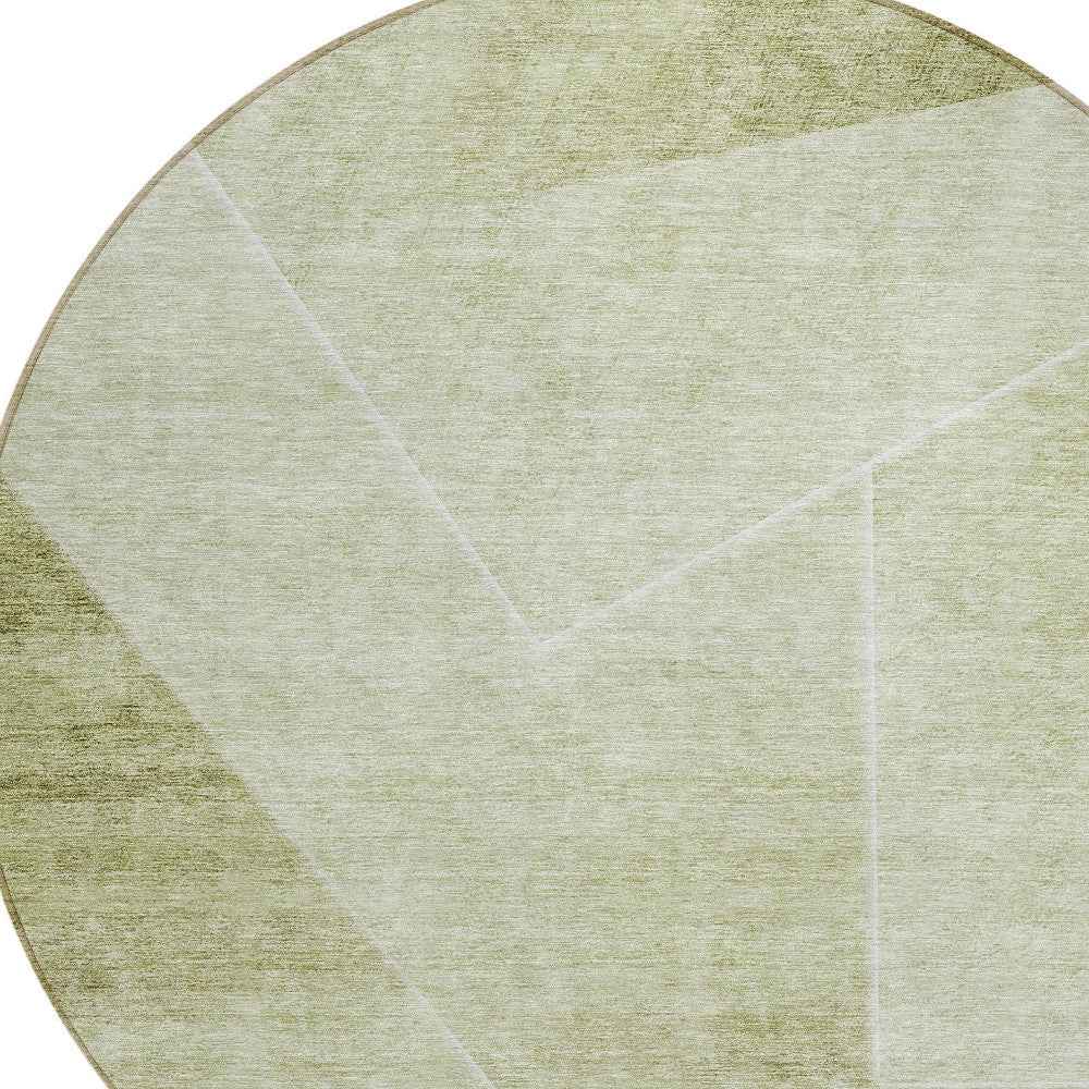 8' Sage And Artichoke Green Round Abstract Washable Indoor Outdoor Area Rug