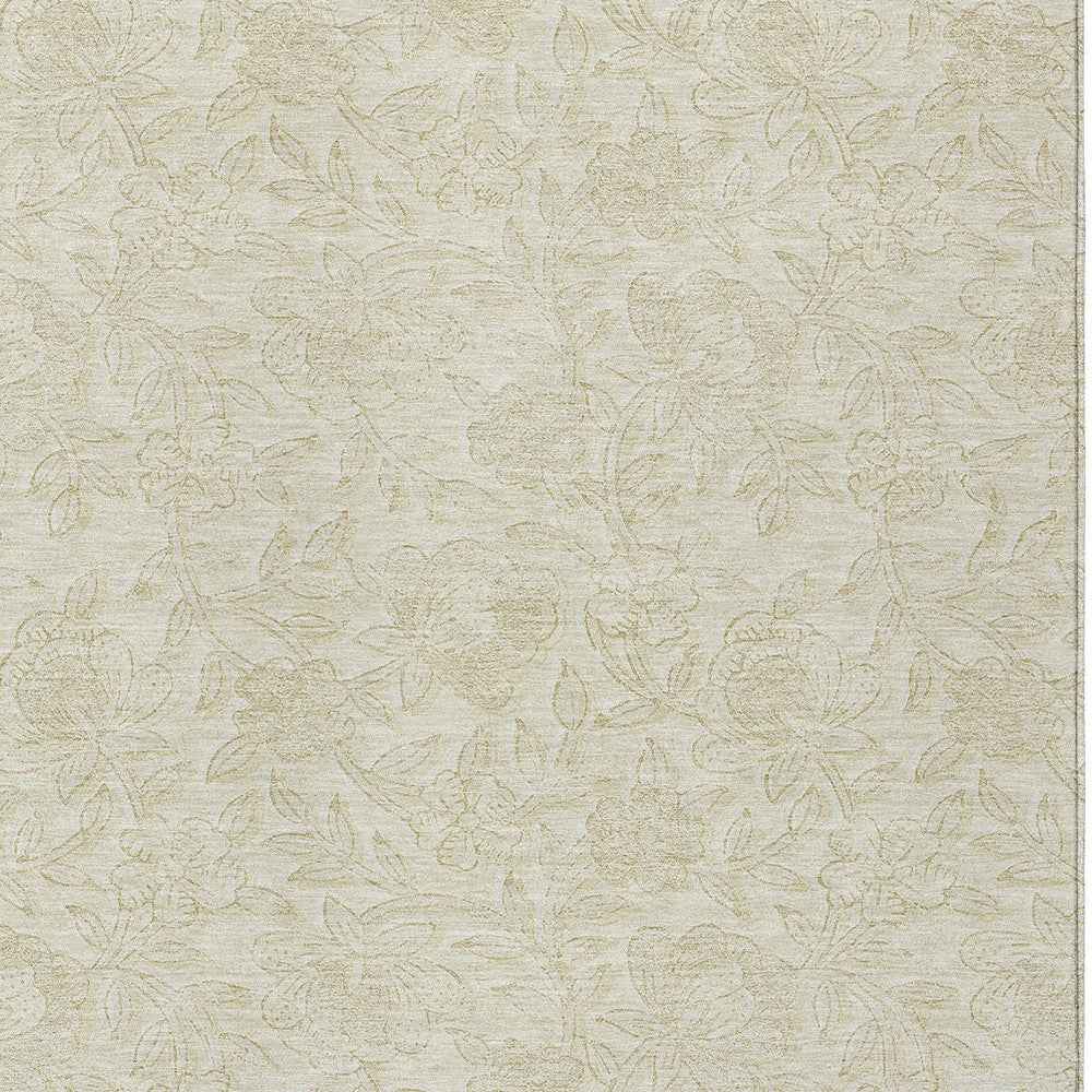 9' X 12' Ivory And Beige Floral Washable Indoor Outdoor Area Rug