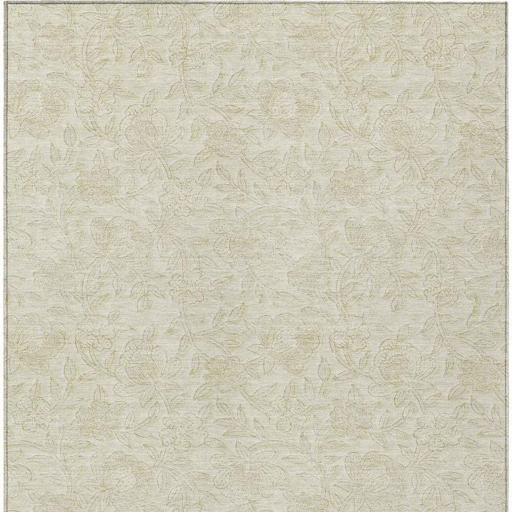 9' X 12' Ivory And Beige Floral Washable Indoor Outdoor Area Rug