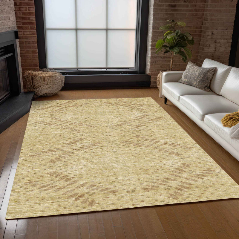 3' X 5' Gold Beige And Taupe Floral Washable Indoor Outdoor Area Rug