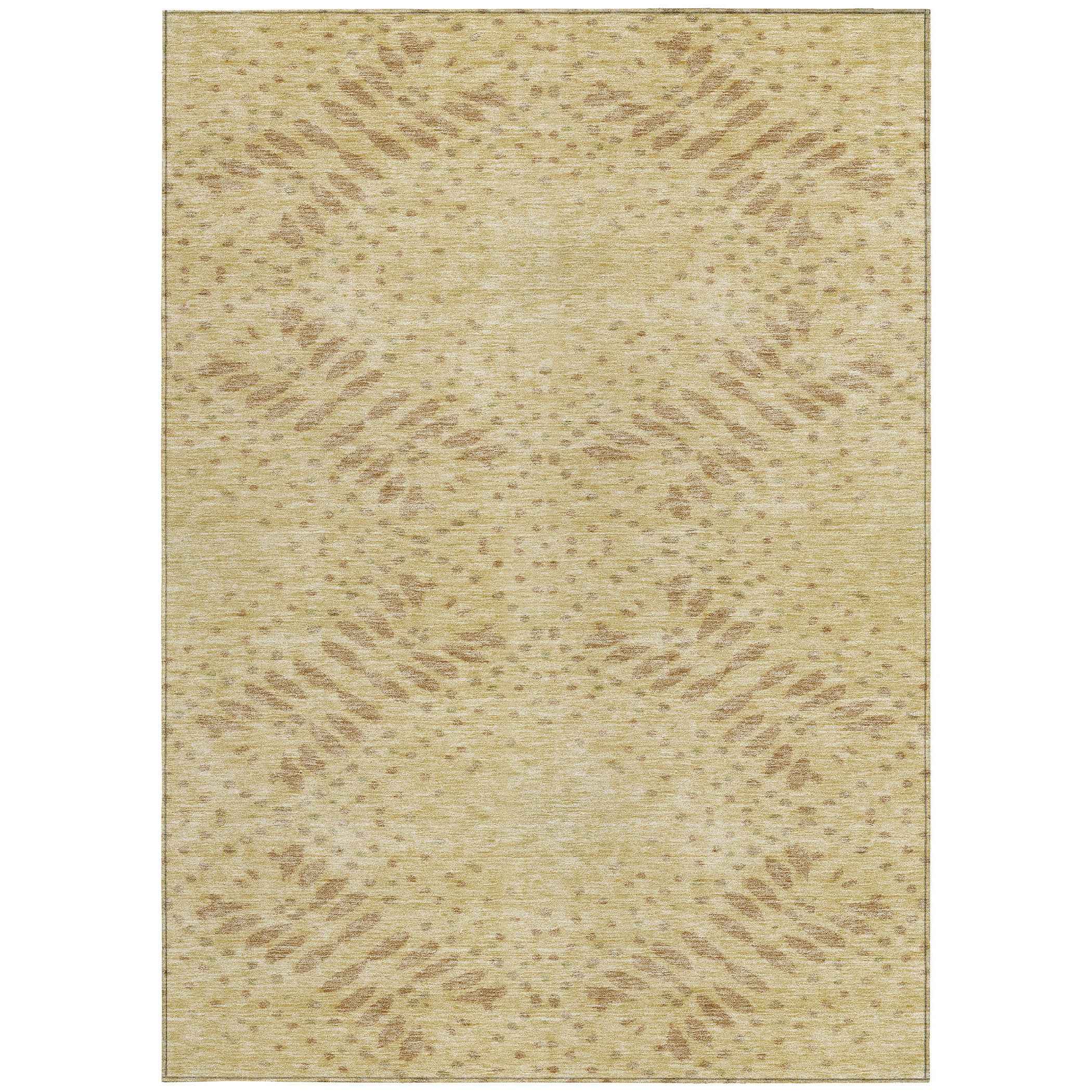 3' X 5' Gold Beige And Taupe Floral Washable Indoor Outdoor Area Rug