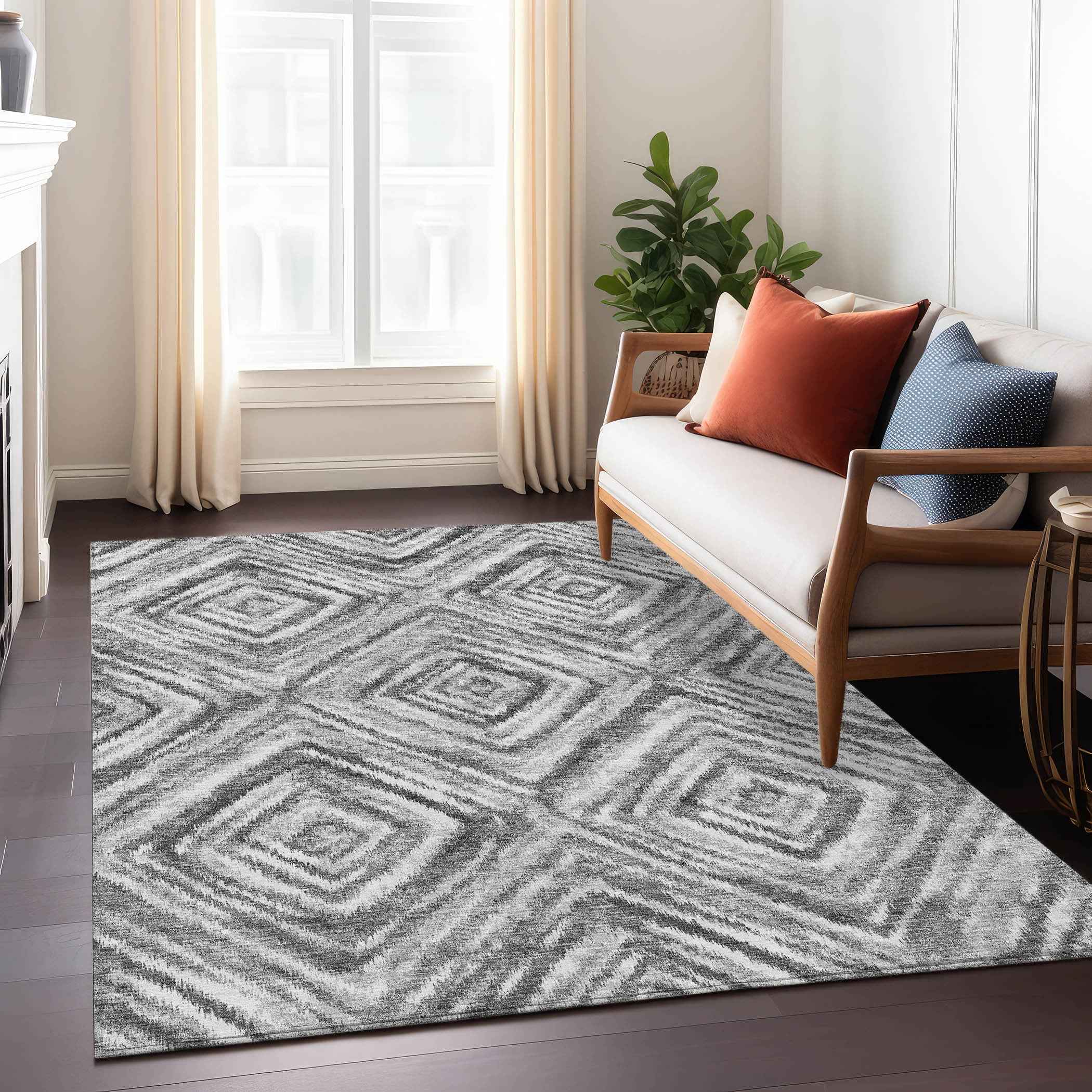 3' X 5' Gray Silver And Ivory Geometric Washable Indoor Outdoor Area Rug