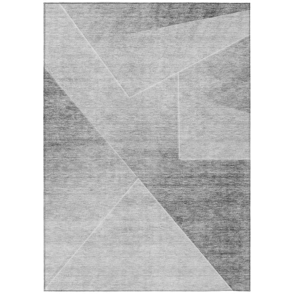 3' X 5' Gray Silver And Charcoal Abstract Washable Indoor Outdoor Area Rug