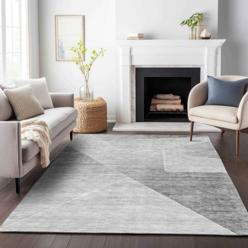 3' X 5' Gray Silver And Charcoal Abstract Washable Indoor Outdoor Area Rug