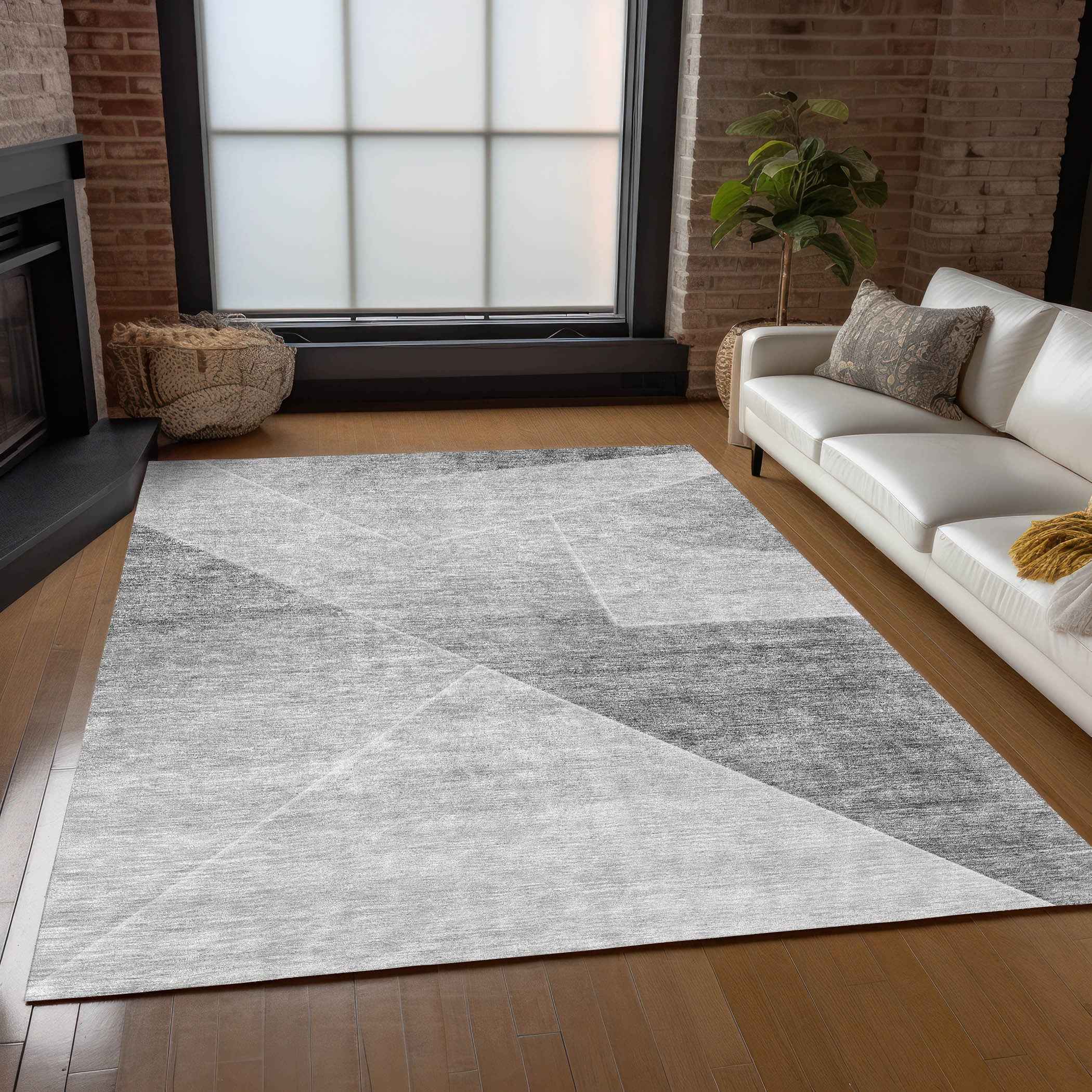3' X 5' Gray Silver And Charcoal Abstract Washable Indoor Outdoor Area Rug