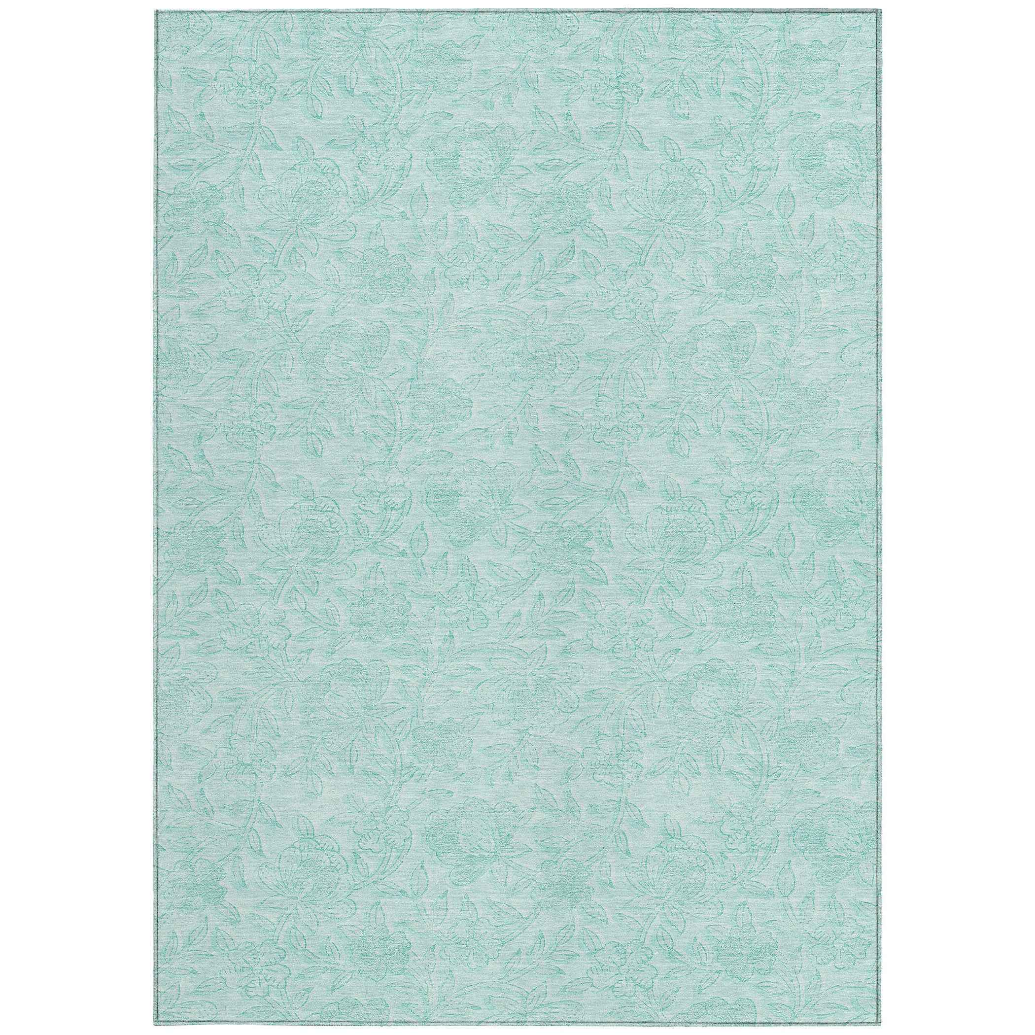 8' X 10' Teal Blue And Aqua Floral Washable Indoor Outdoor Area Rug
