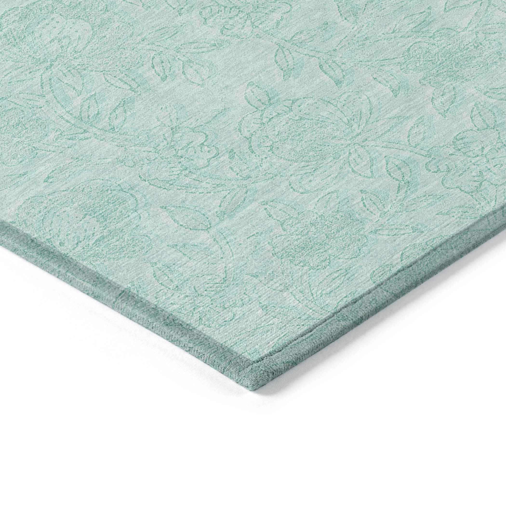 8' X 10' Teal Blue And Aqua Floral Washable Indoor Outdoor Area Rug