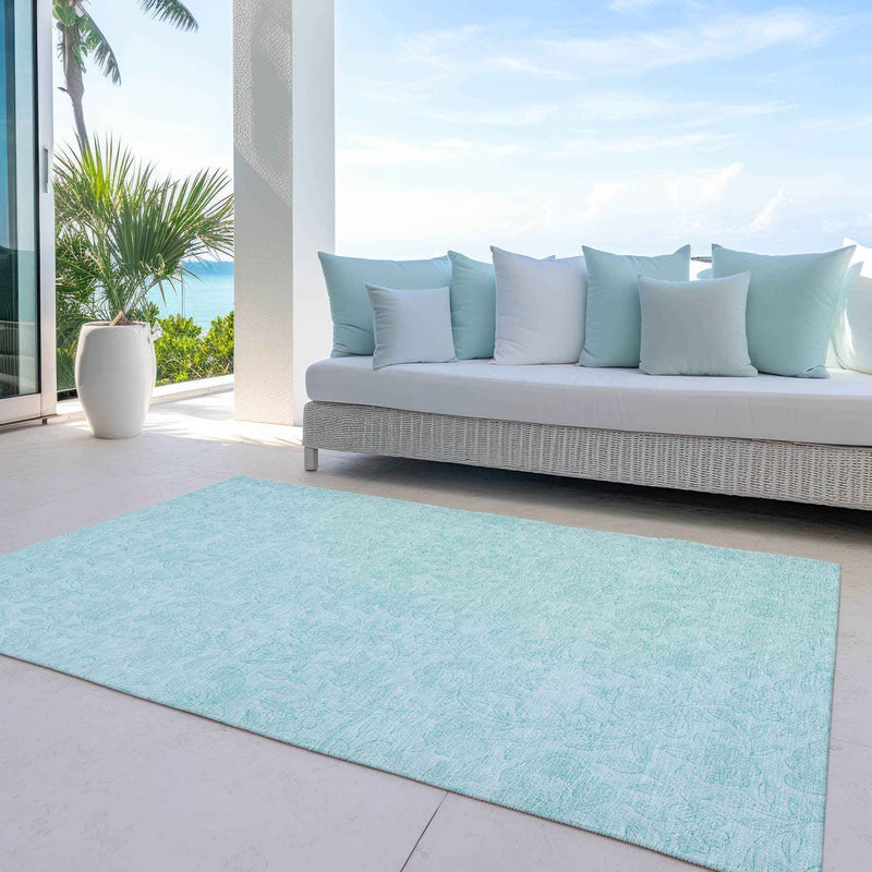 3' X 5' Teal Blue And Aqua Floral Washable Indoor Outdoor Area Rug