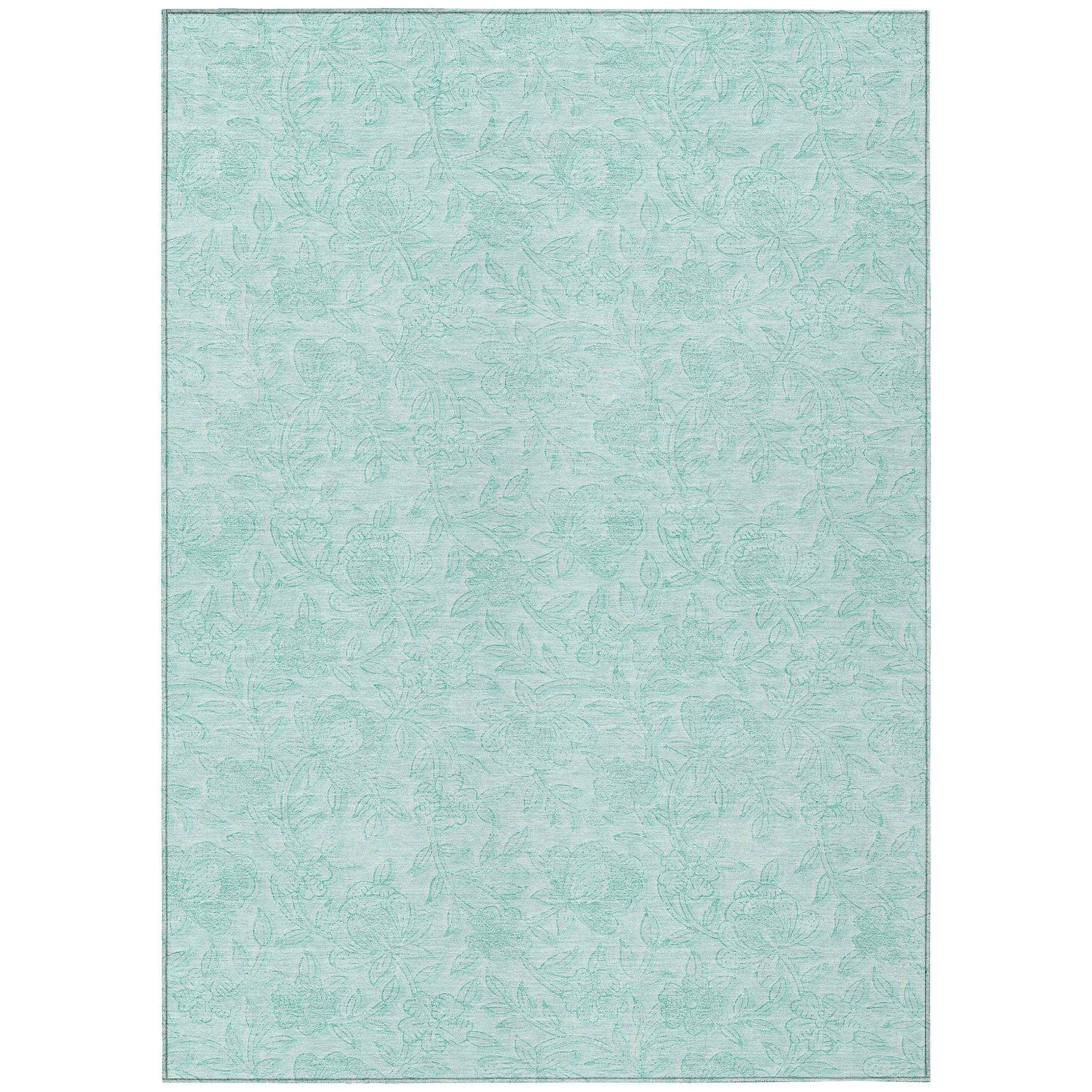 3' X 5' Teal Blue And Aqua Floral Washable Indoor Outdoor Area Rug
