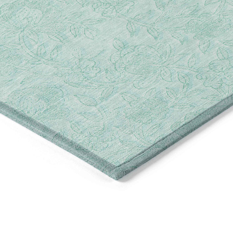 3' X 5' Teal Blue And Aqua Floral Washable Indoor Outdoor Area Rug