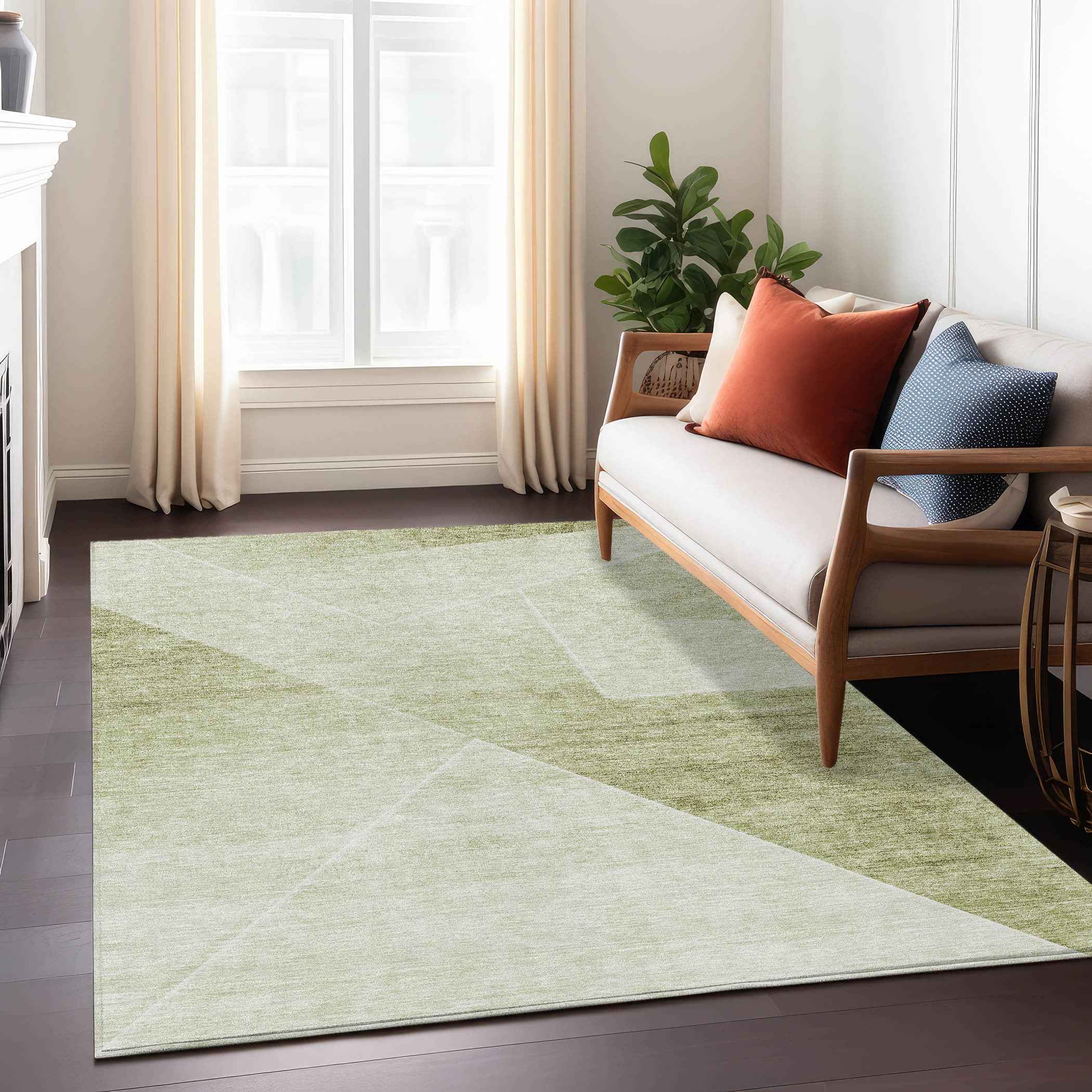 3' X 5' Sage And Artichoke Green Abstract Washable Indoor Outdoor Area Rug