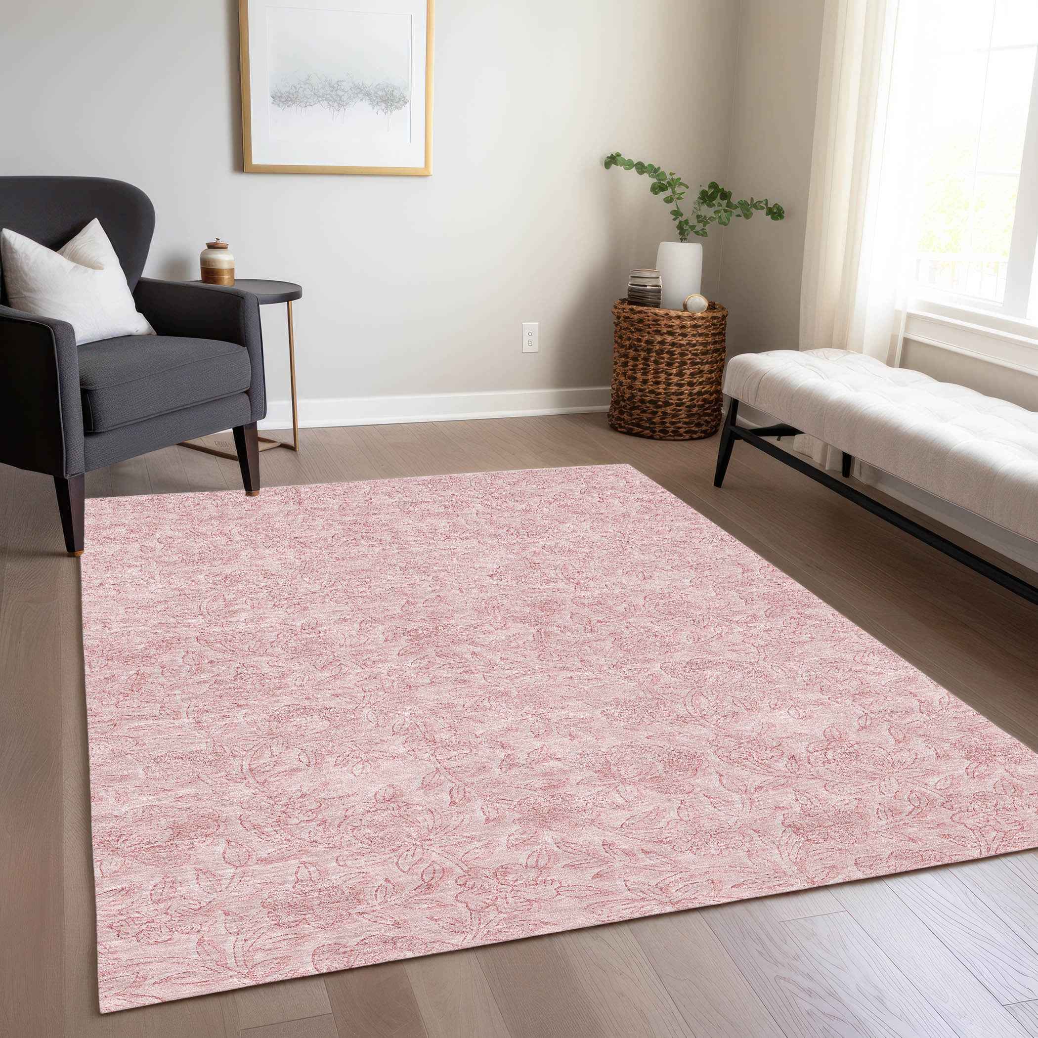 3' X 5' Pink And Red Floral Washable Indoor Outdoor Area Rug
