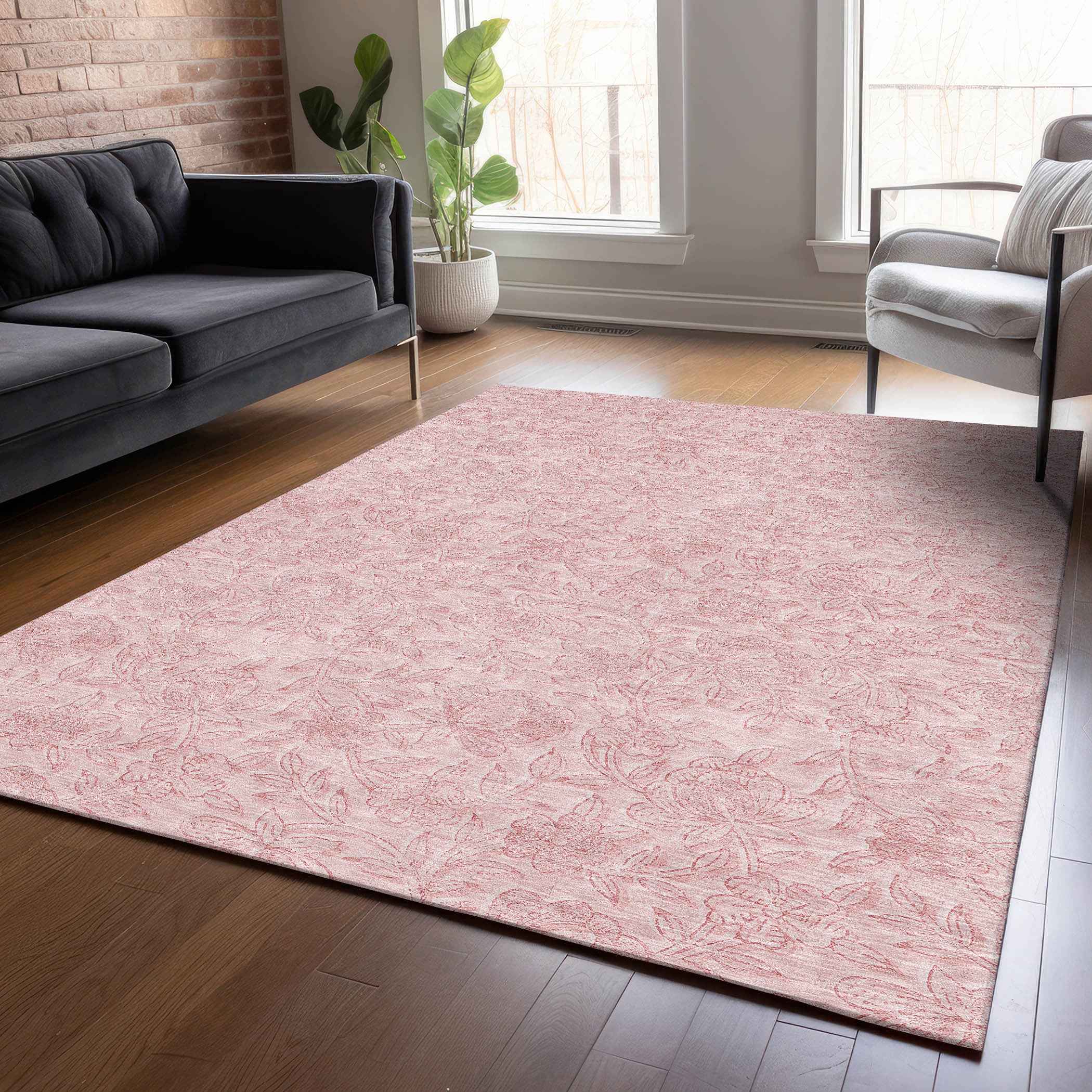 3' X 5' Pink And Red Floral Washable Indoor Outdoor Area Rug