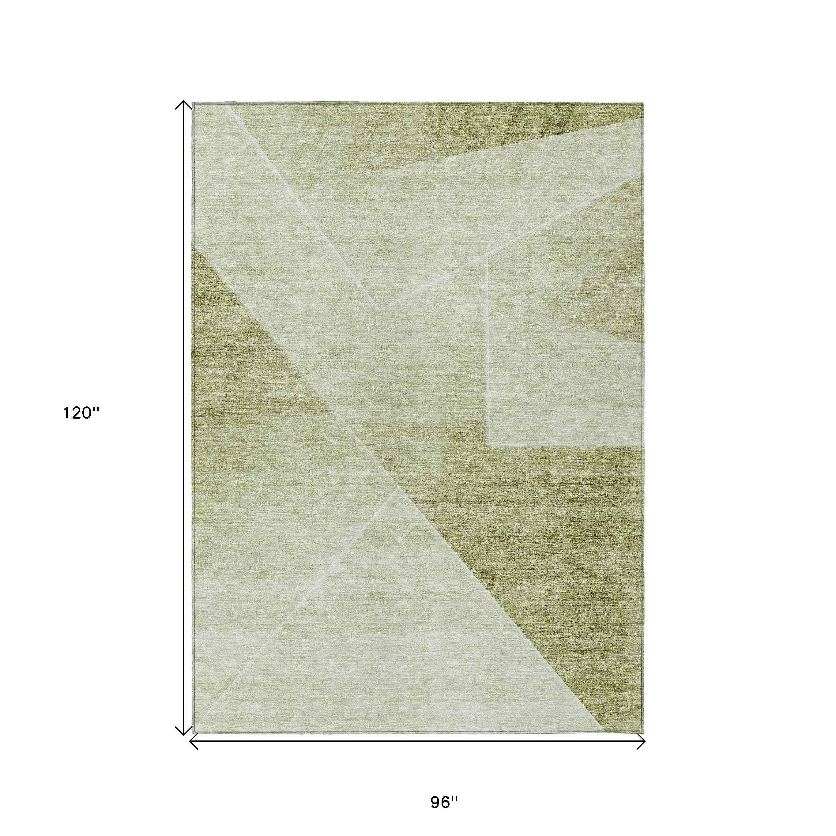 8' X 10' Sage And Artichoke Green Abstract Washable Indoor Outdoor Area Rug