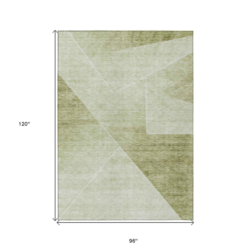 8' X 10' Sage And Artichoke Green Abstract Washable Indoor Outdoor Area Rug