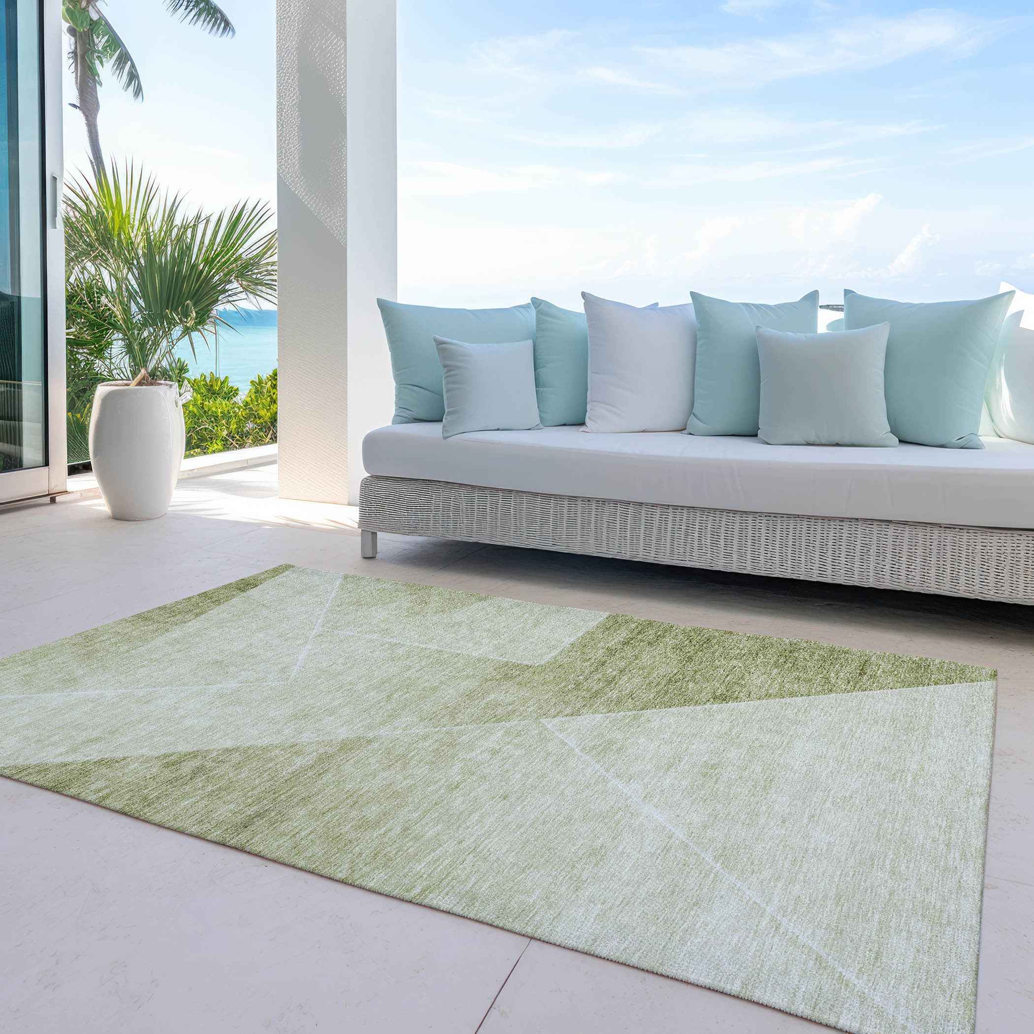 8' X 10' Sage And Artichoke Green Abstract Washable Indoor Outdoor Area Rug
