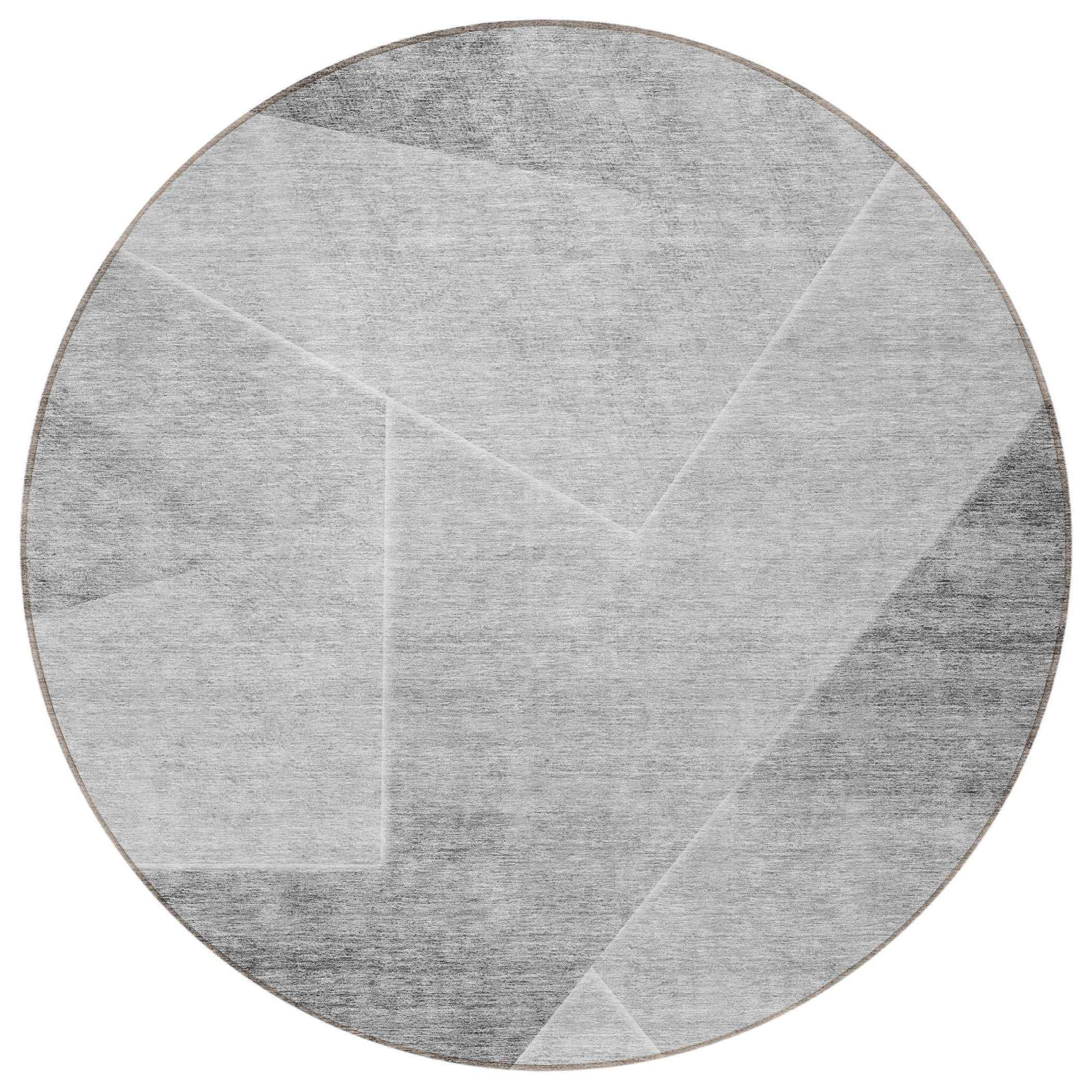 8' Gray Silver And Charcoal Round Abstract Washable Indoor Outdoor Area Rug