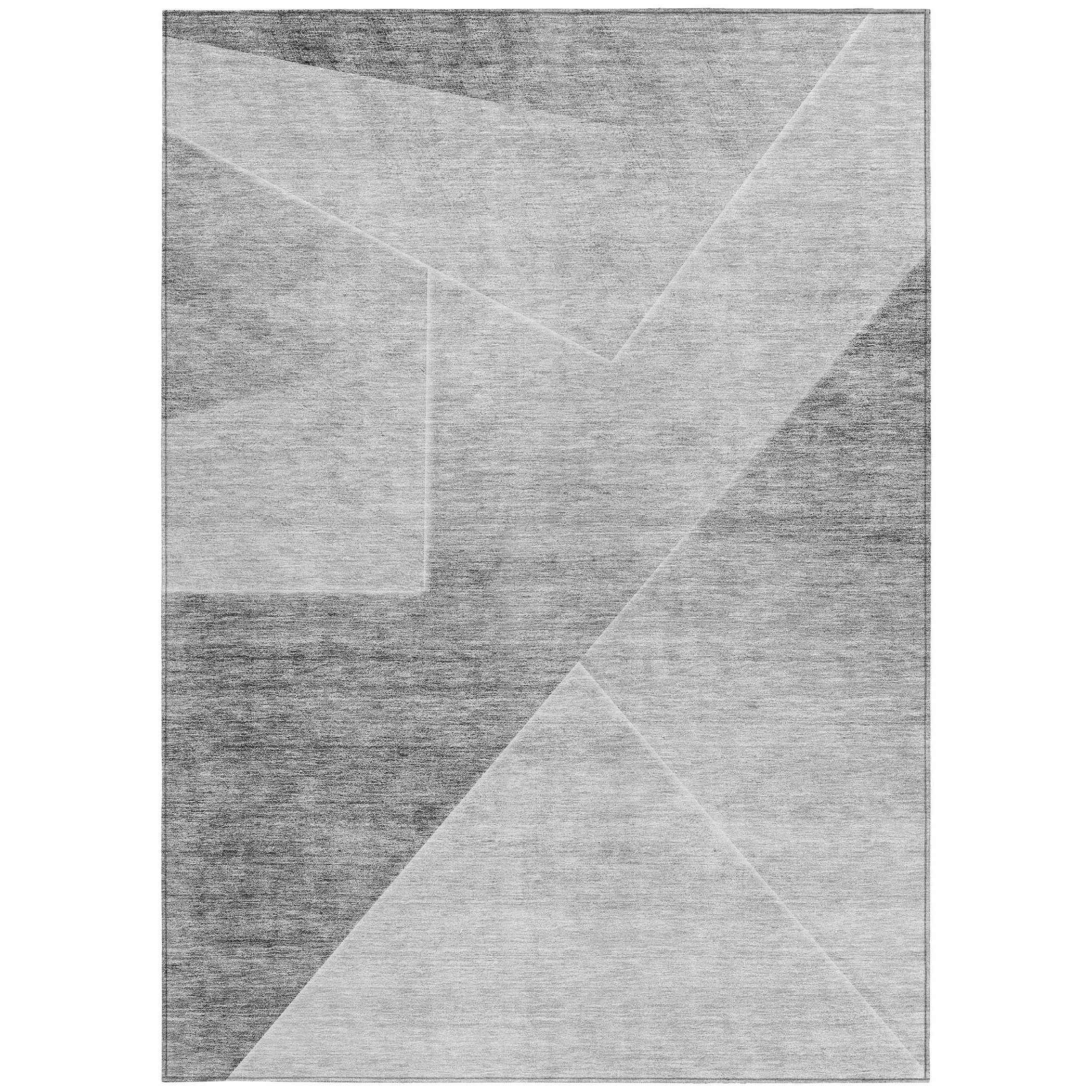 8' X 10' Gray Silver And Charcoal Abstract Washable Indoor Outdoor Area Rug