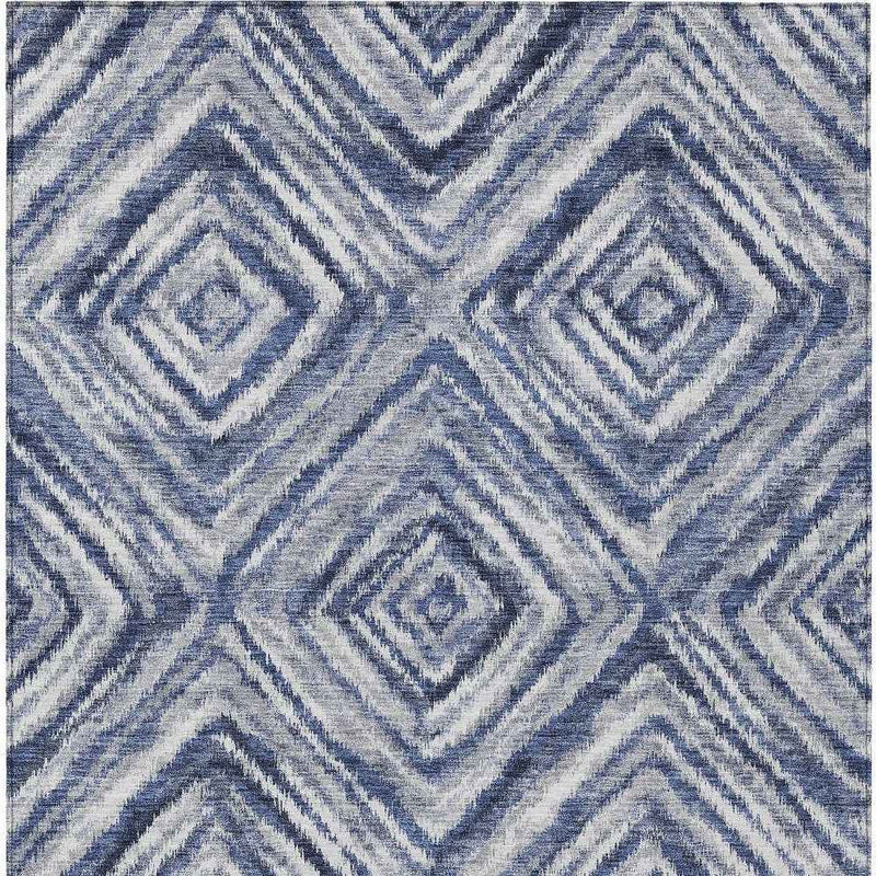 8' X 10' Navy Blue And Sky Blue Geometric Washable Indoor Outdoor Area Rug