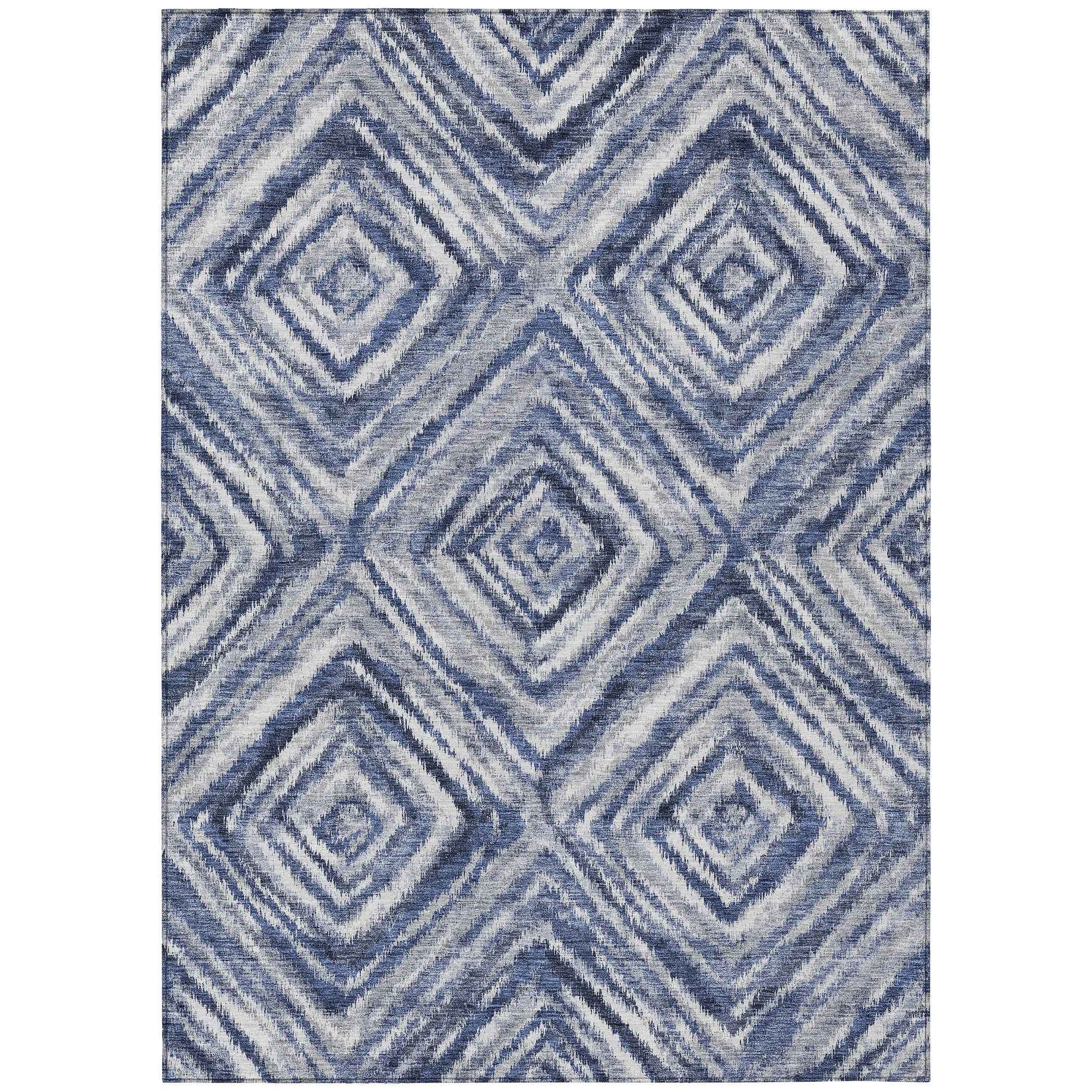 8' X 10' Navy Blue And Sky Blue Geometric Washable Indoor Outdoor Area Rug