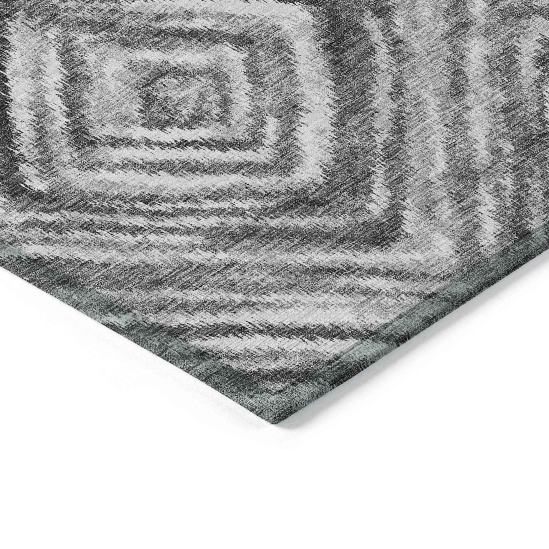 9' X 12' Gray Silver And Ivory Geometric Washable Indoor Outdoor Area Rug