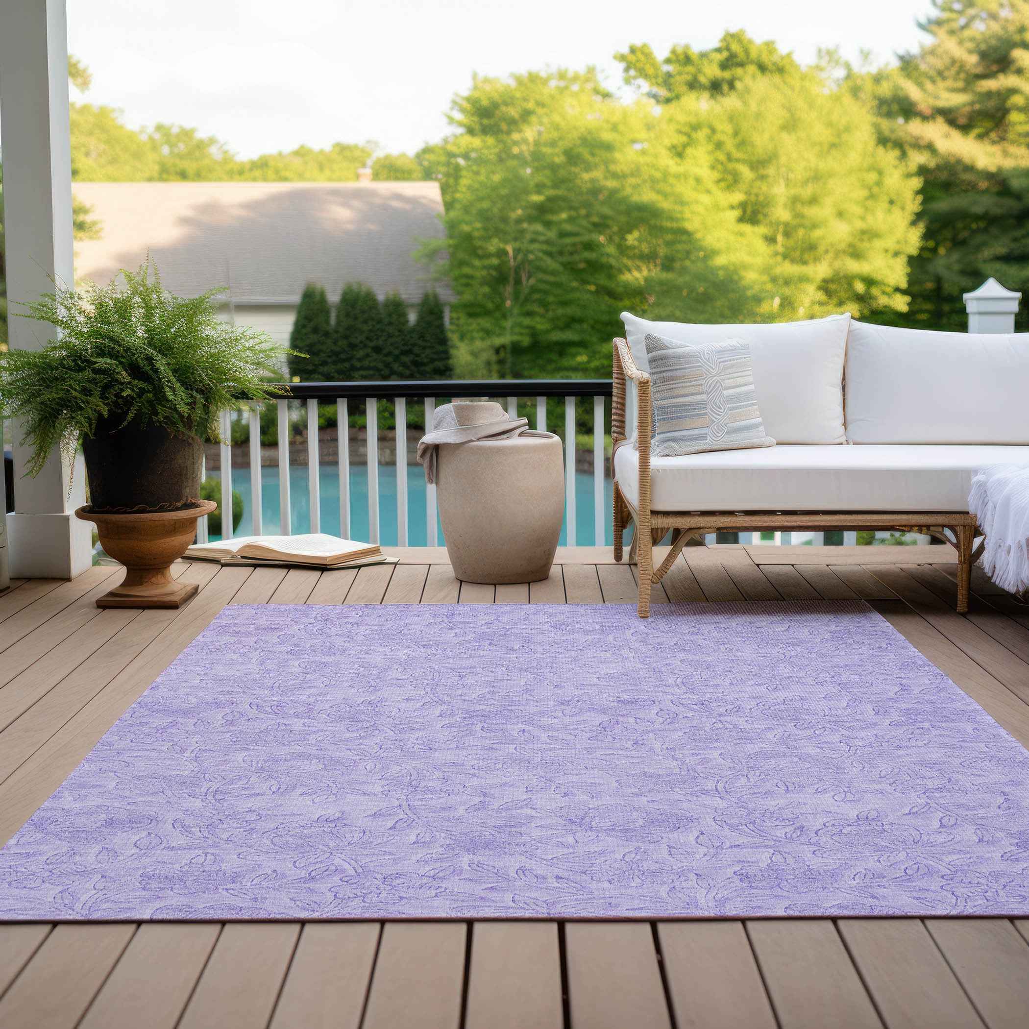 3' X 5' Lilac And Purple Floral Washable Indoor Outdoor Area Rug