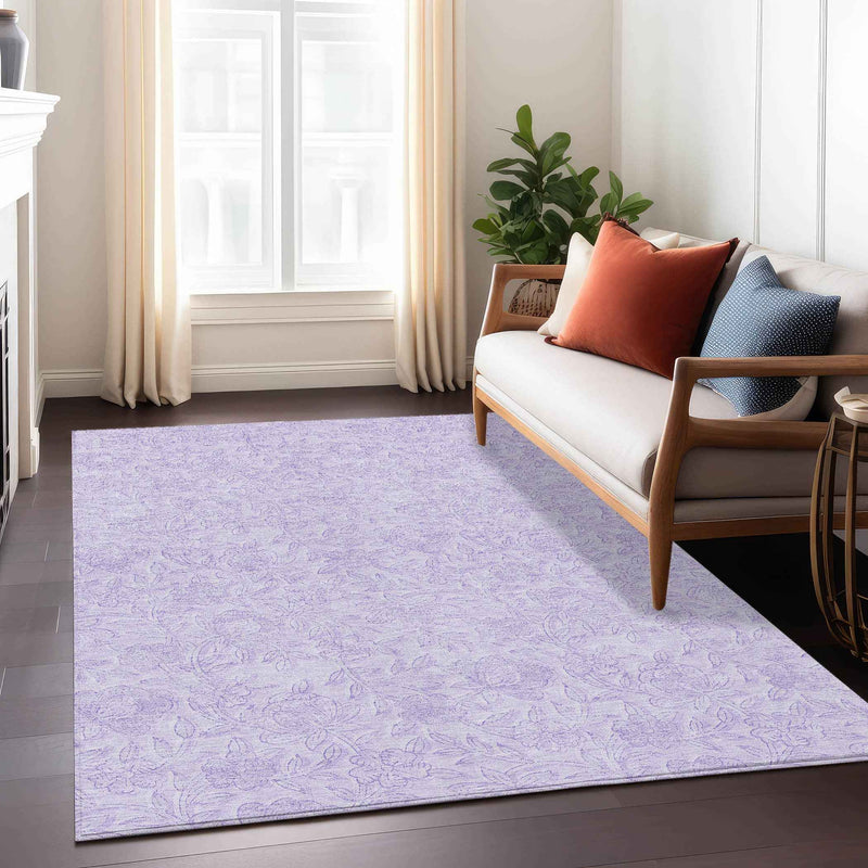 3' X 5' Lilac And Purple Floral Washable Indoor Outdoor Area Rug