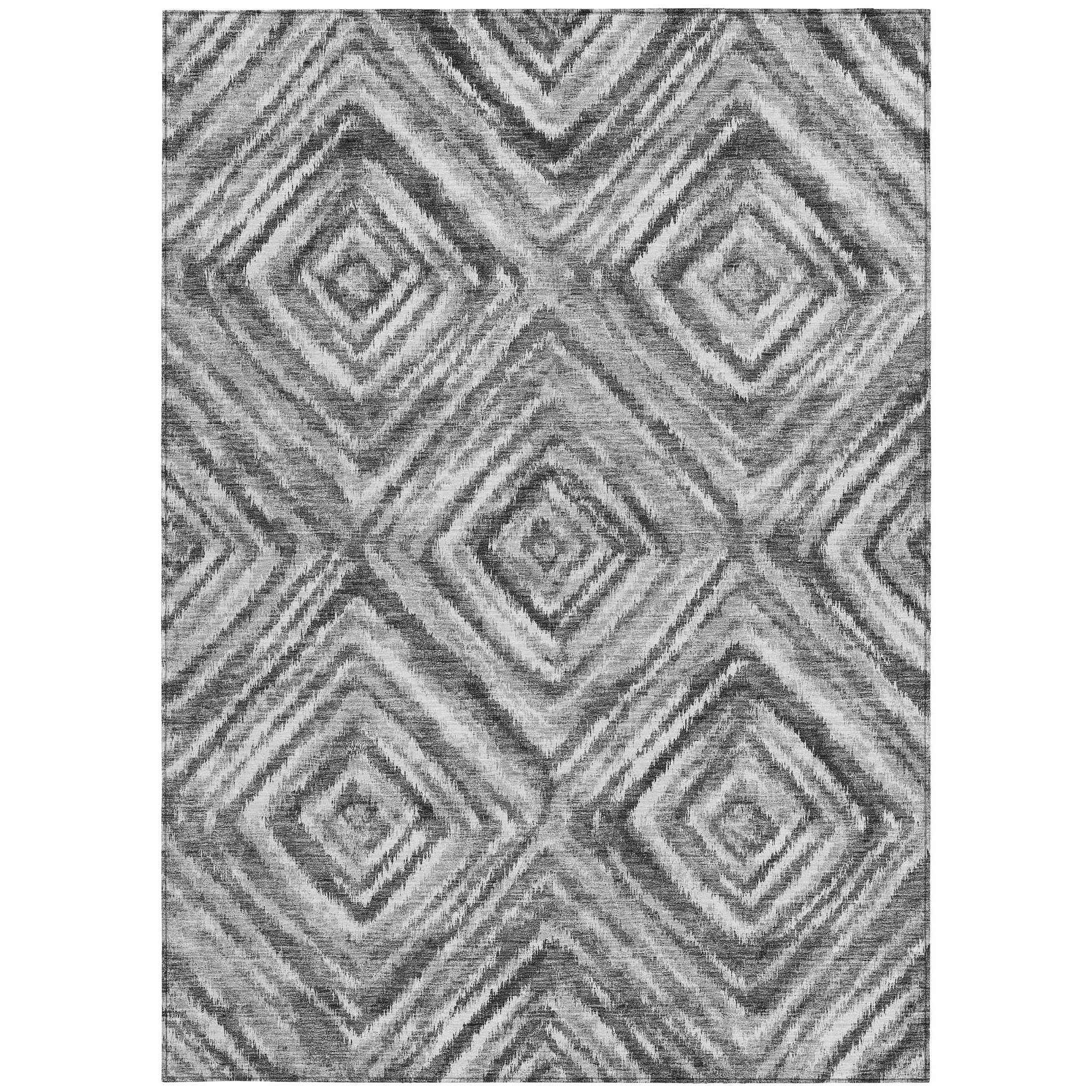 8' X 10' Gray Silver And Ivory Geometric Washable Indoor Outdoor Area Rug