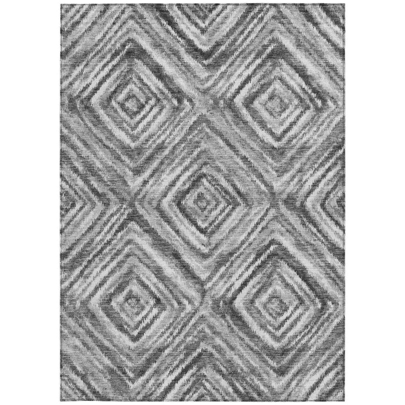8' X 10' Gray Silver And Ivory Geometric Washable Indoor Outdoor Area Rug