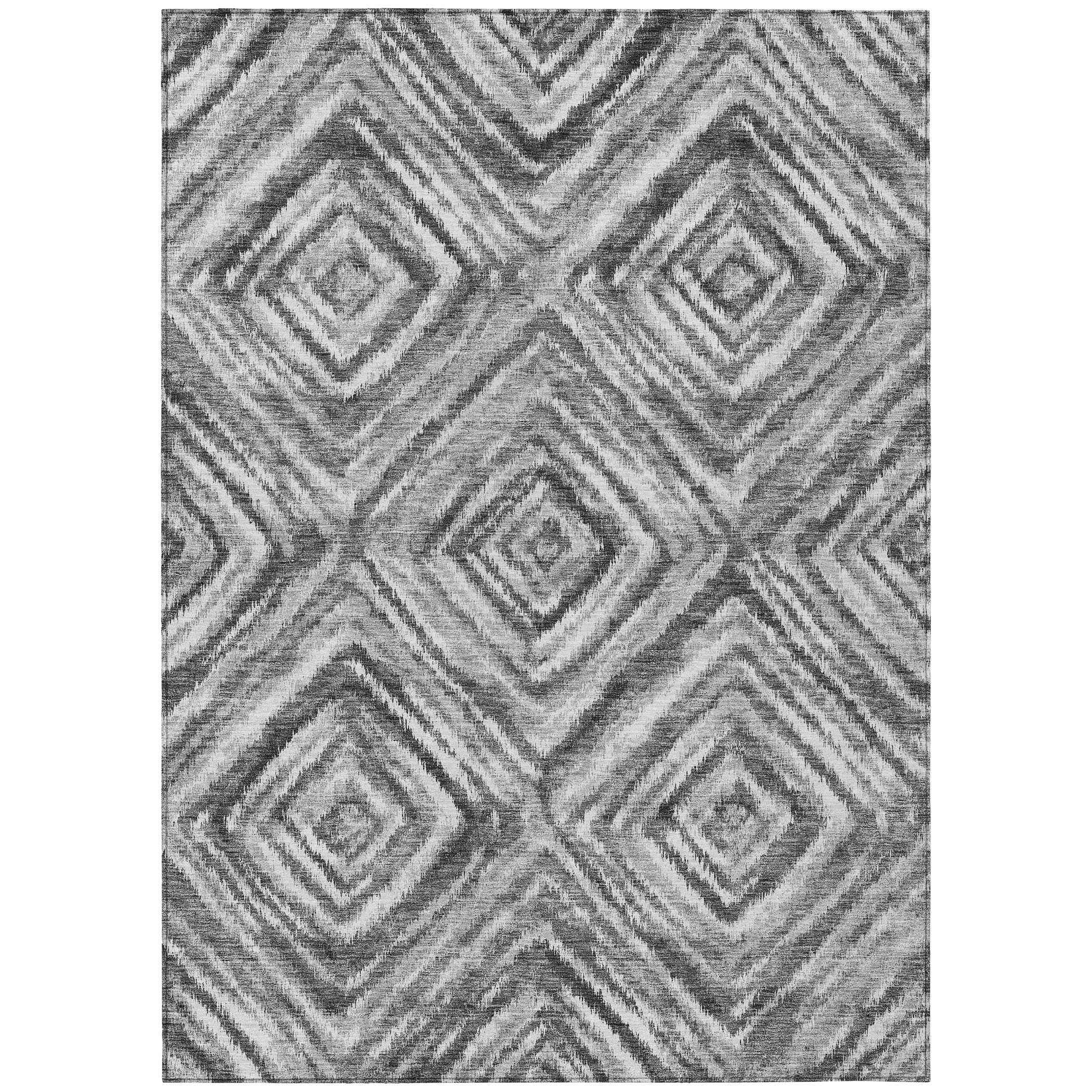 8' X 10' Gray Silver And Ivory Geometric Washable Indoor Outdoor Area Rug